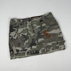Khaki camo print low rise denim mini skirt (S)