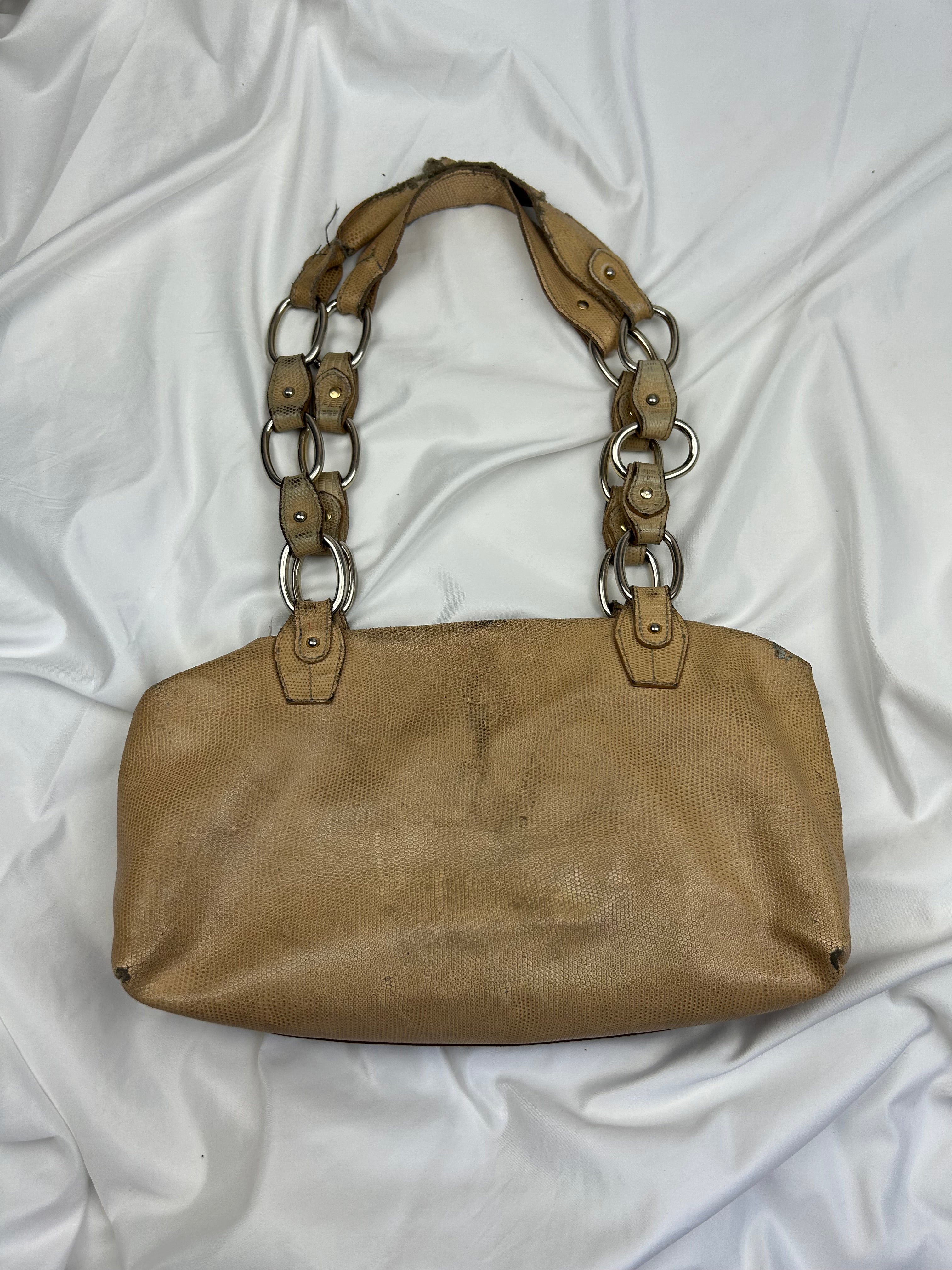 Brown real leather logo shoulder bag