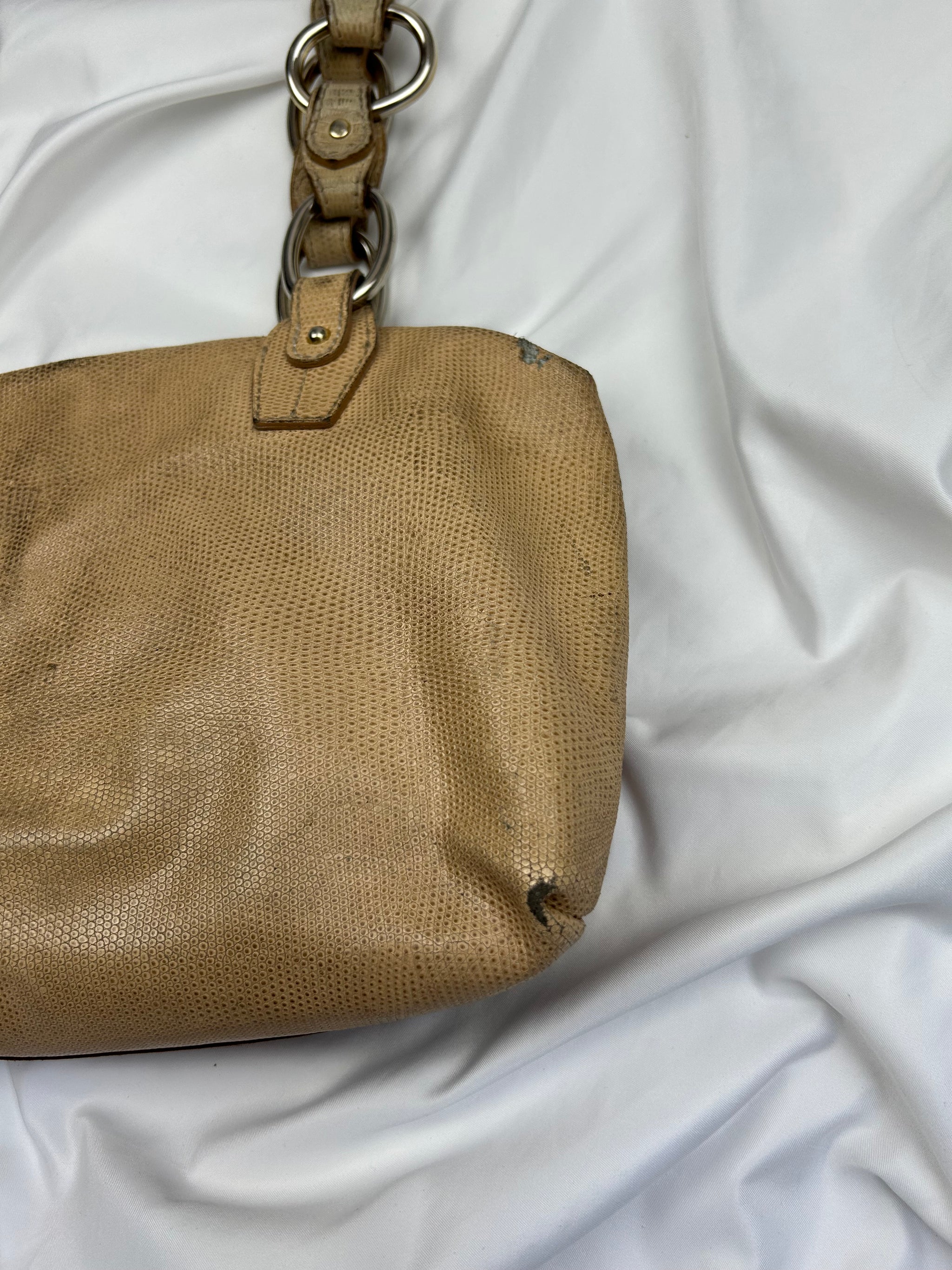 Brown real leather logo shoulder bag