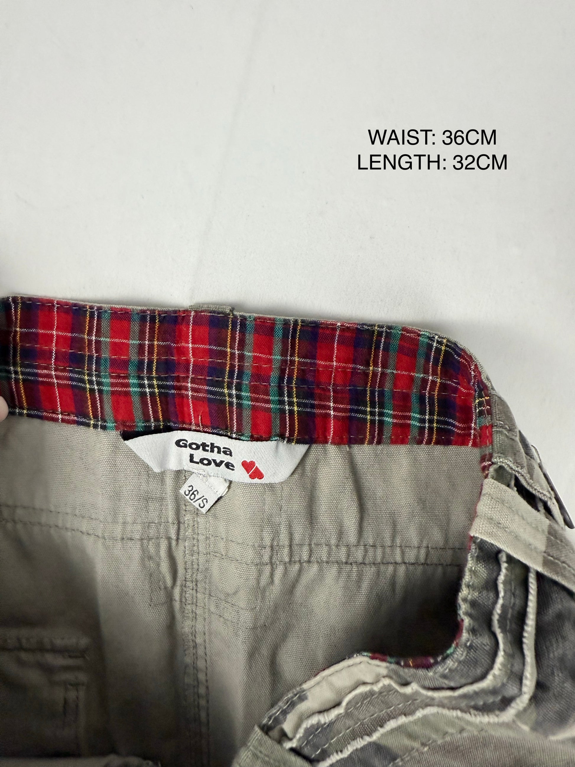 Khaki camo print low rise denim mini skirt (S)