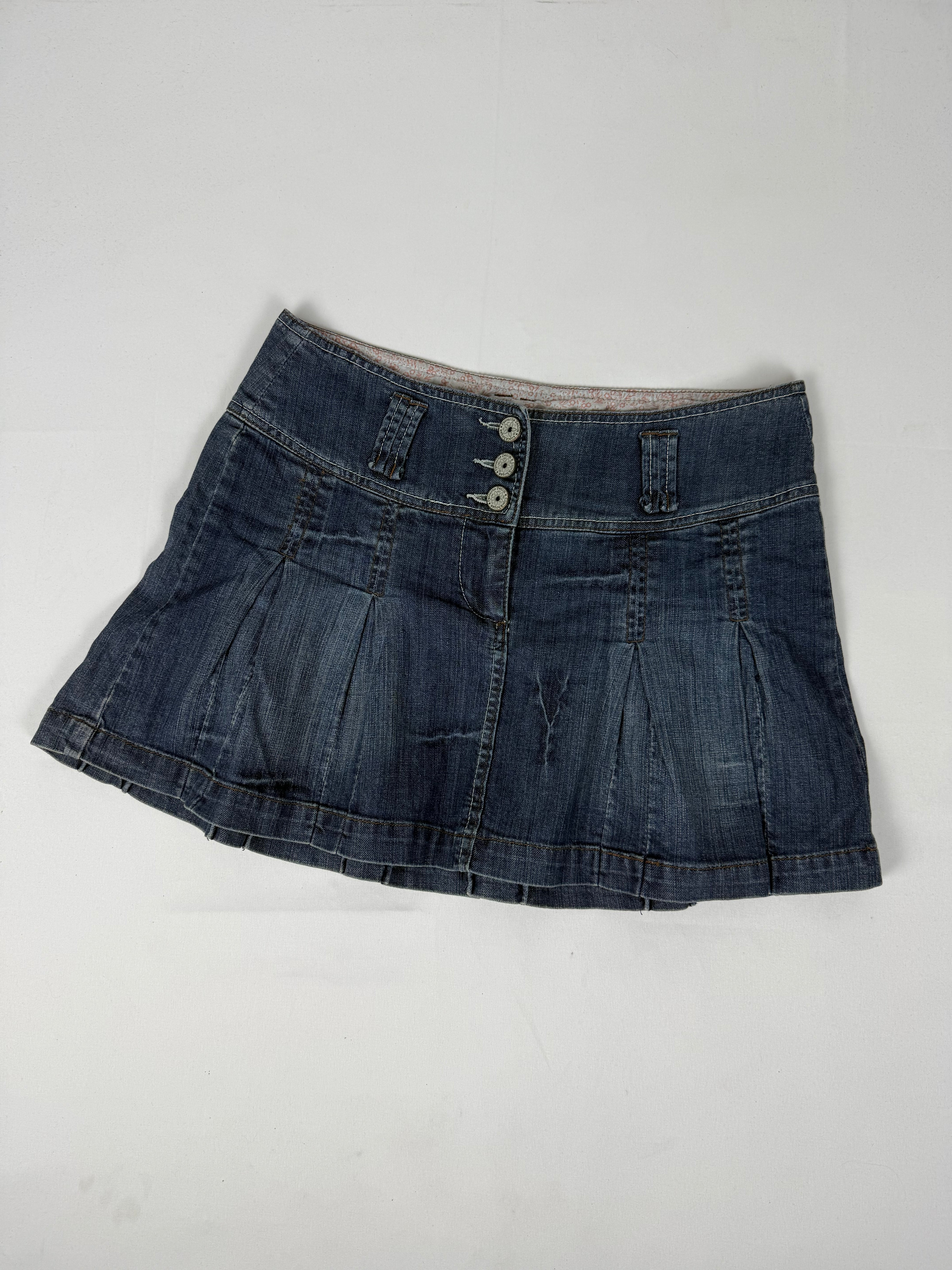 Navy denim pleated mini skirt (S)