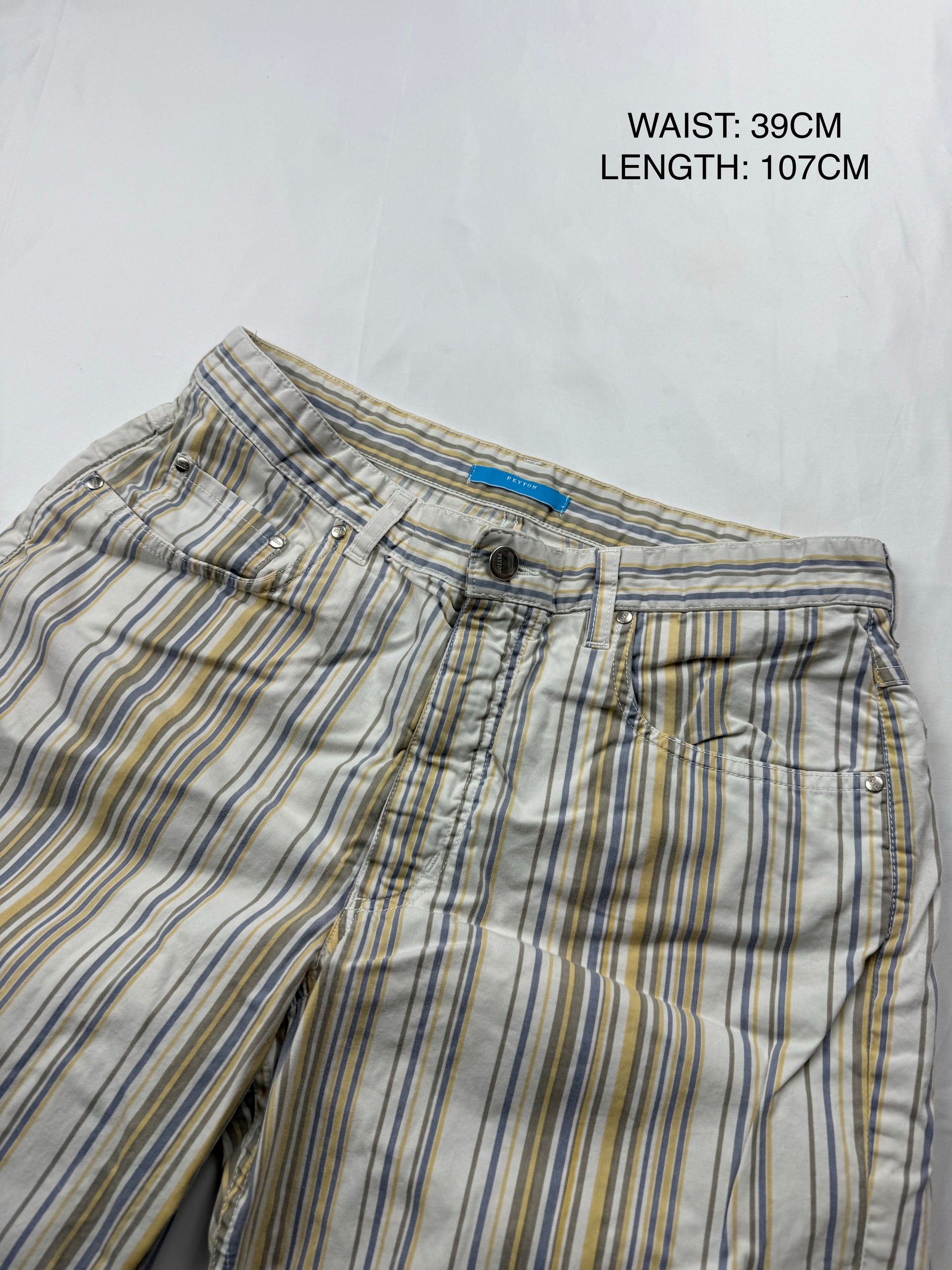 Beige mid rise striped baggy office pants (L)