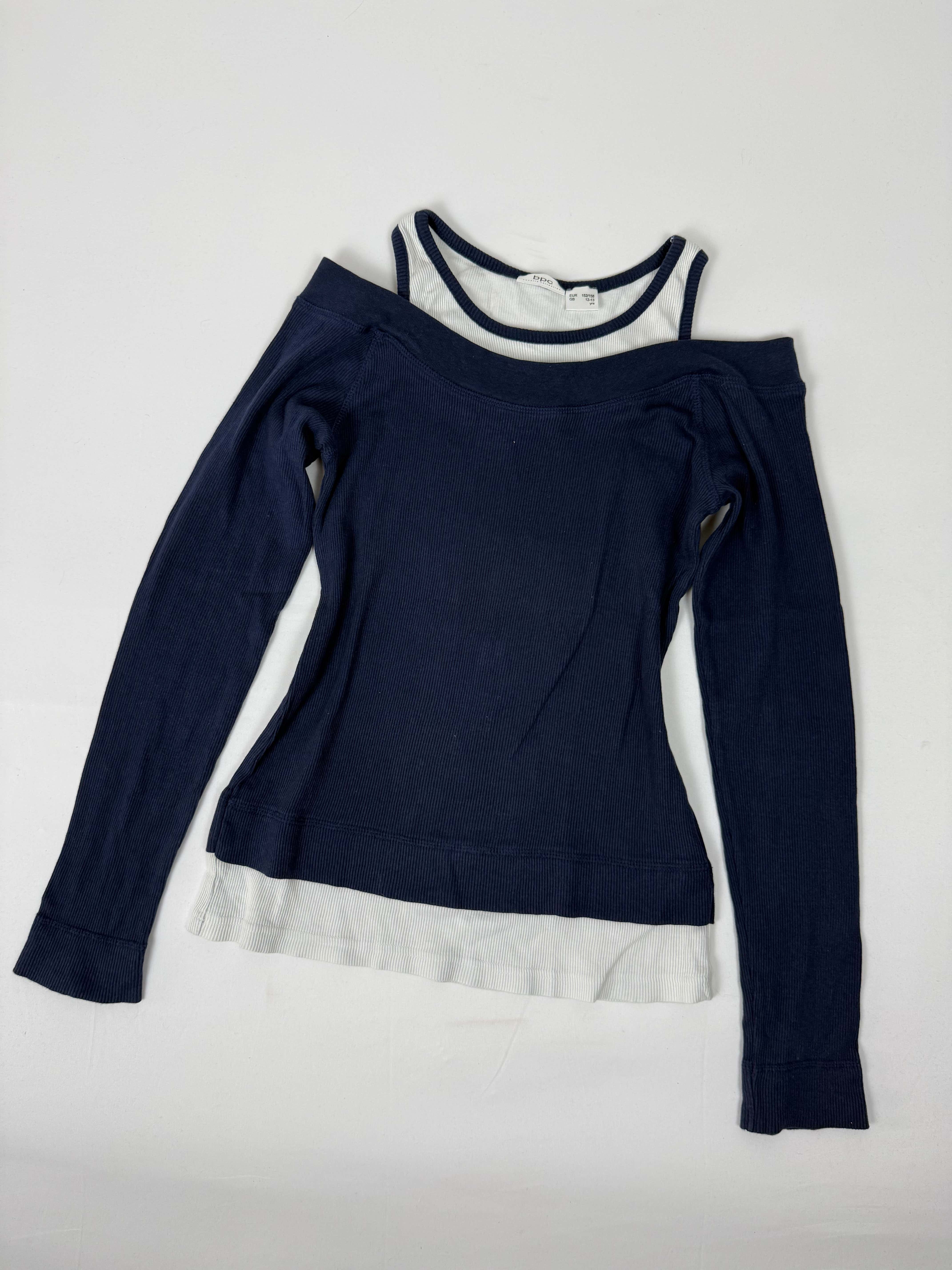 Navy cotton 2 in 1 long sleeves top (S)