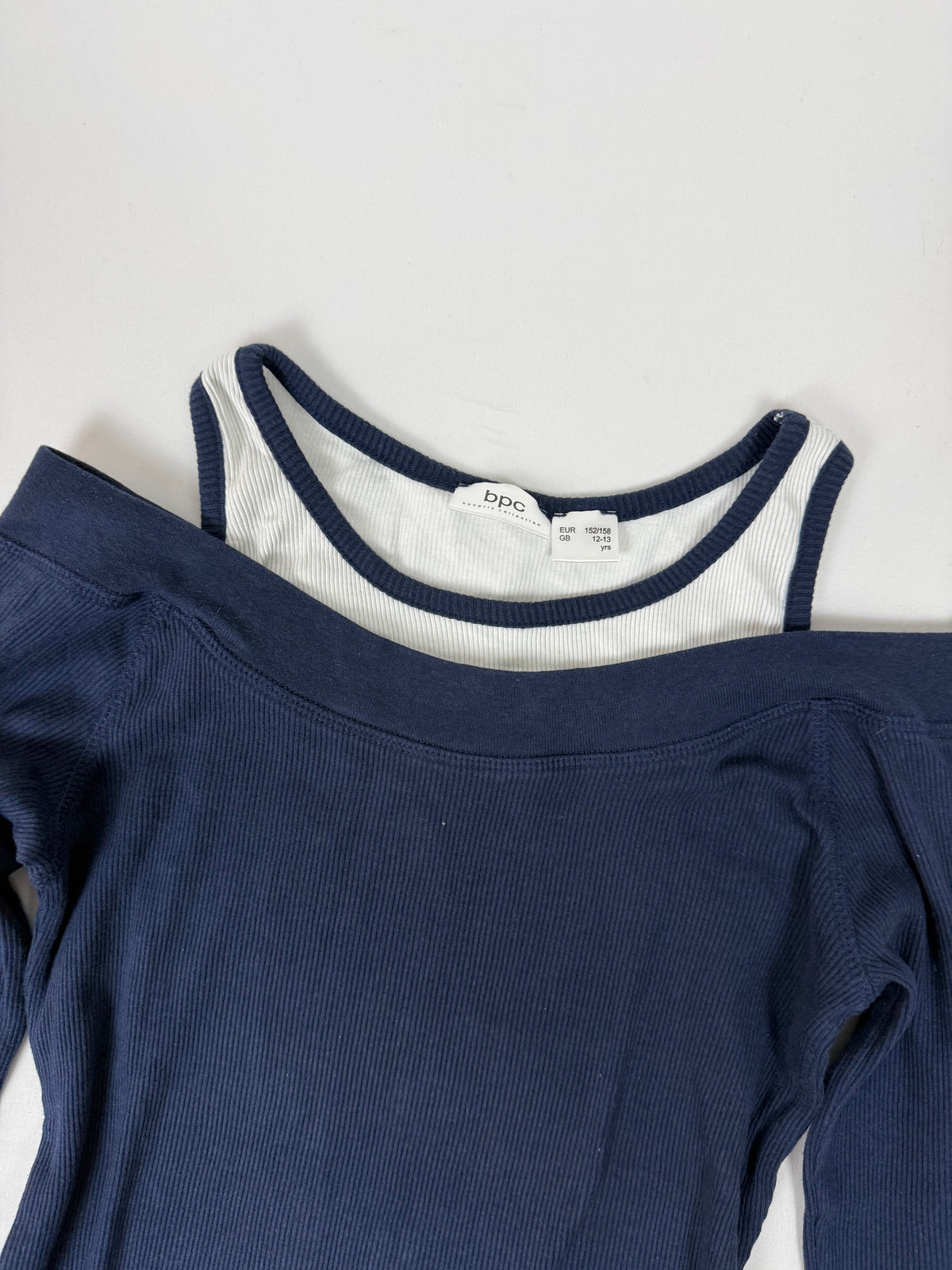 Navy cotton 2 in 1 long sleeves top (S)