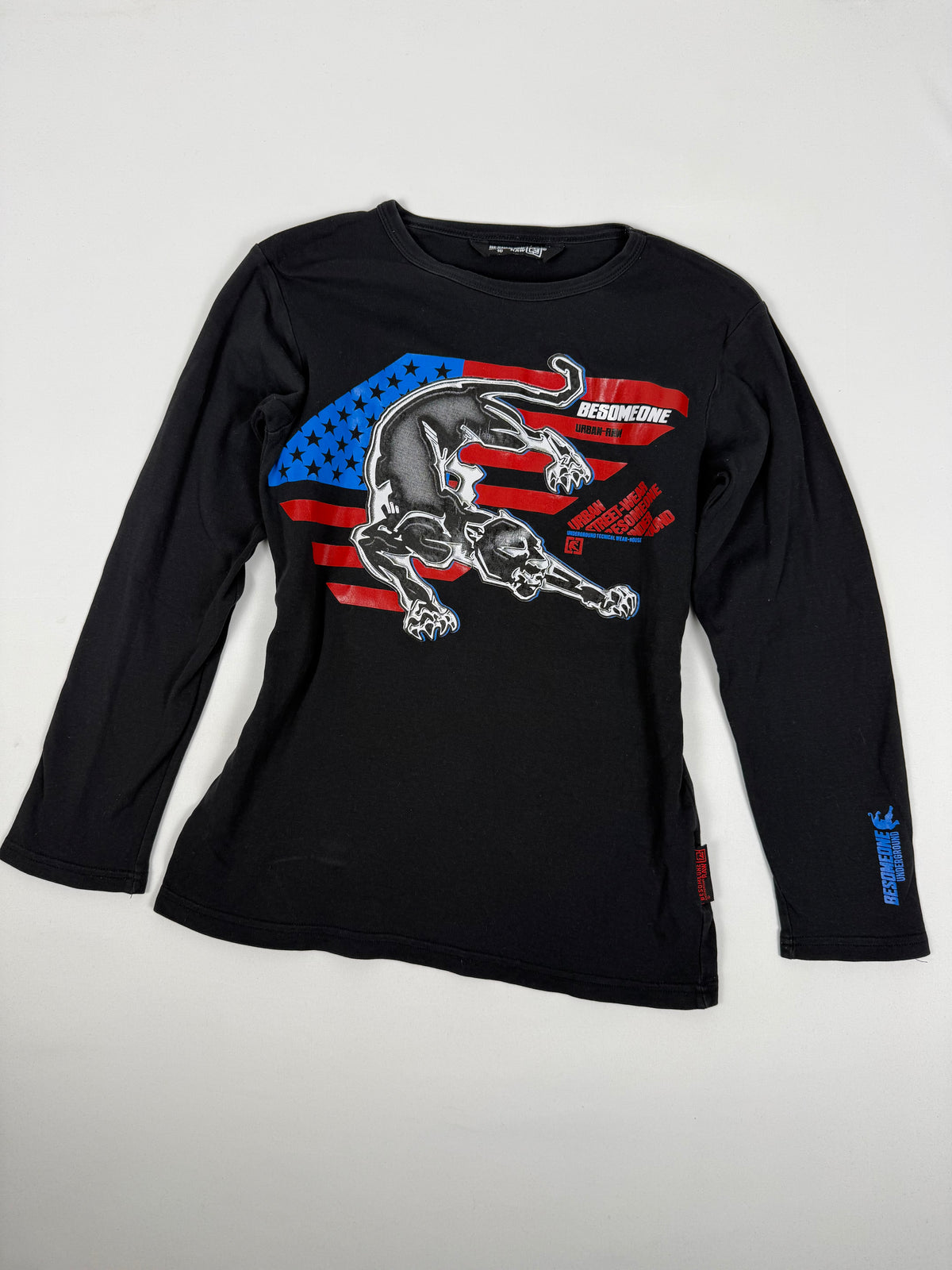 Black cotton graphic long sleeves top (M)