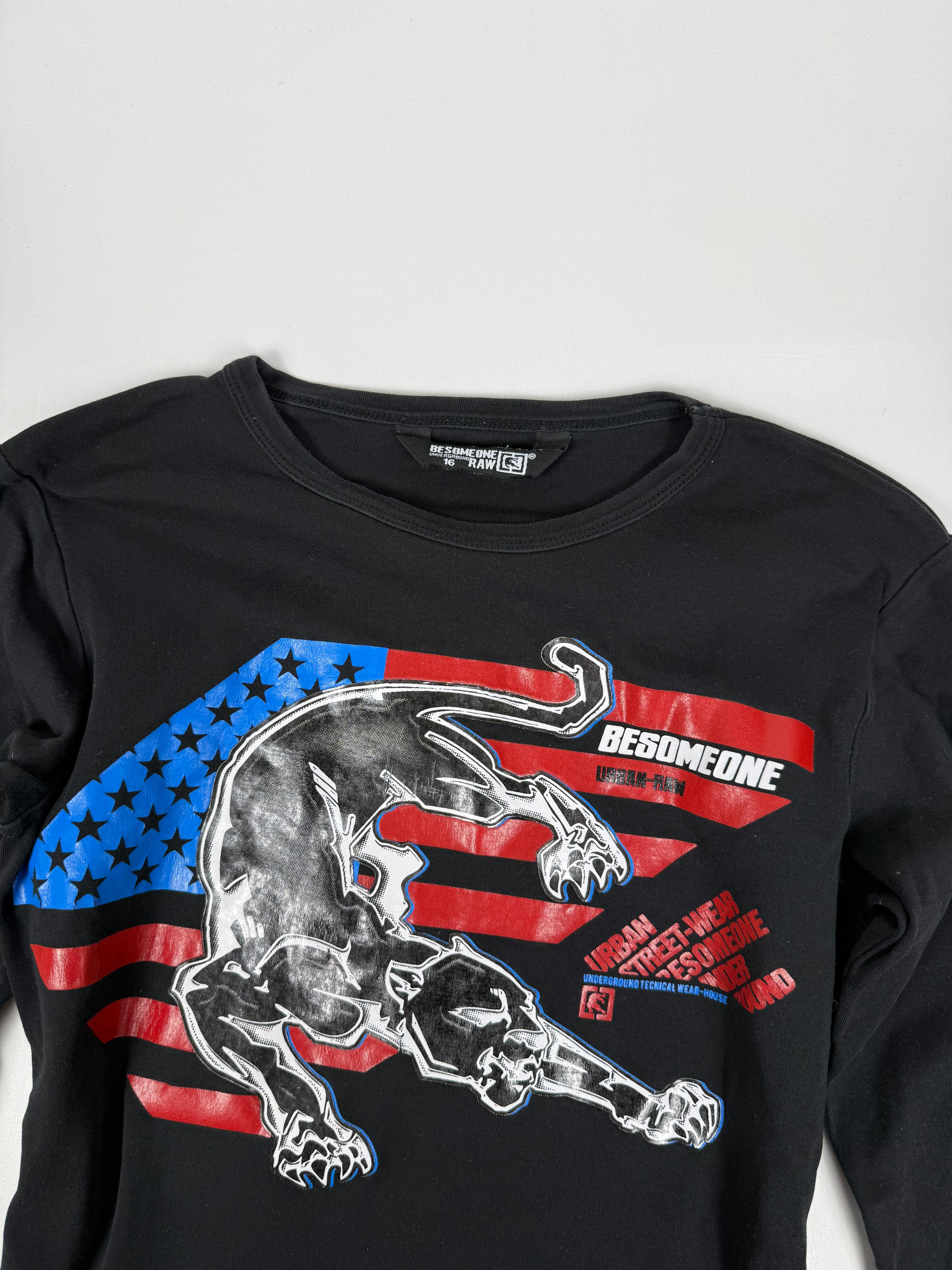 Black cotton graphic long sleeves top (M)