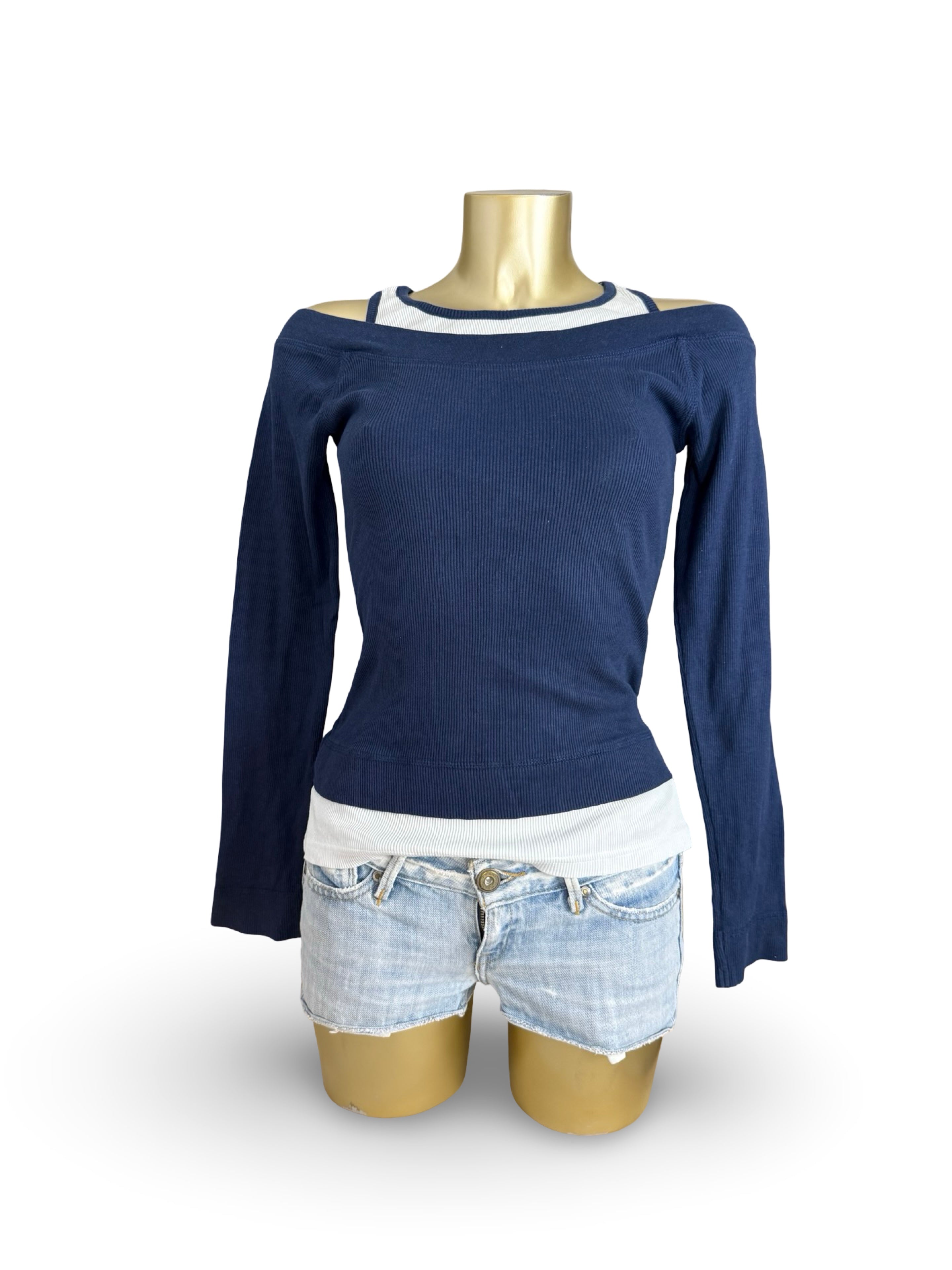 Navy cotton 2 in 1 long sleeves top (S)