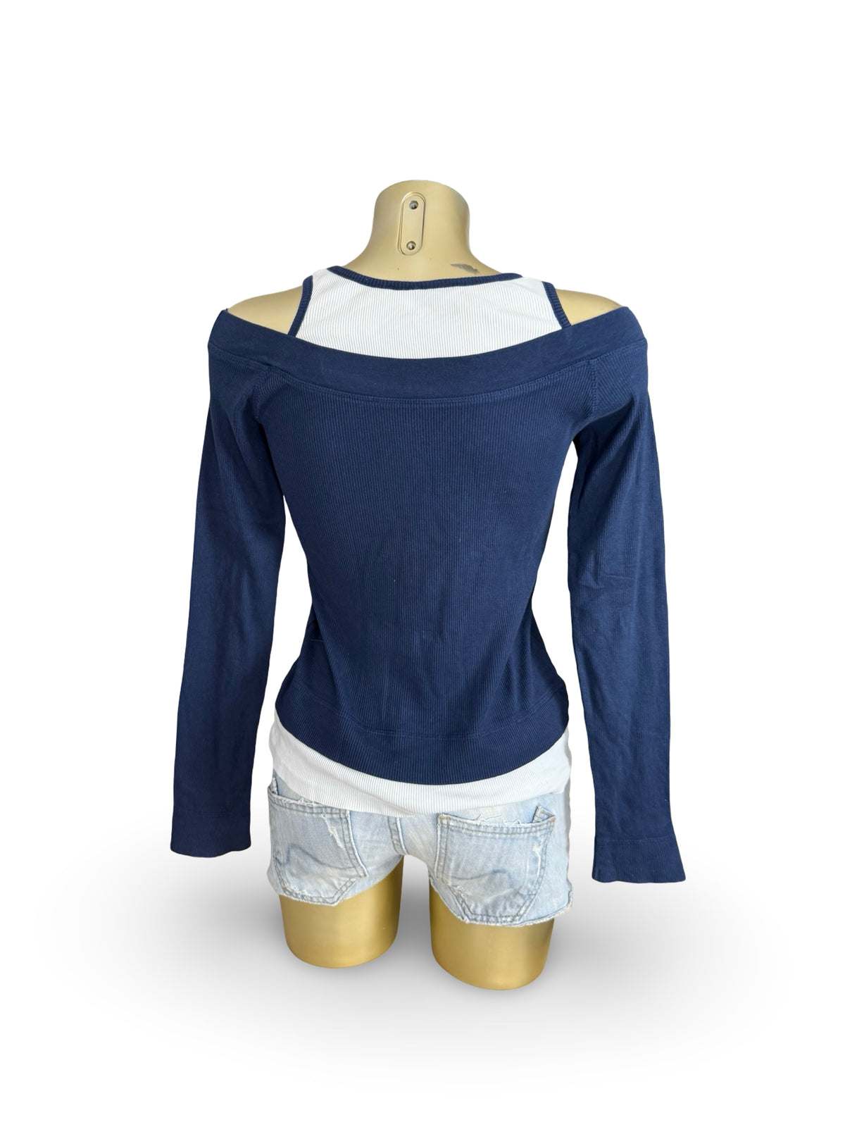 Navy cotton 2 in 1 long sleeves top (S)