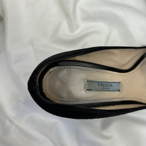 Black suede leather pointed toes buckles heels (36)