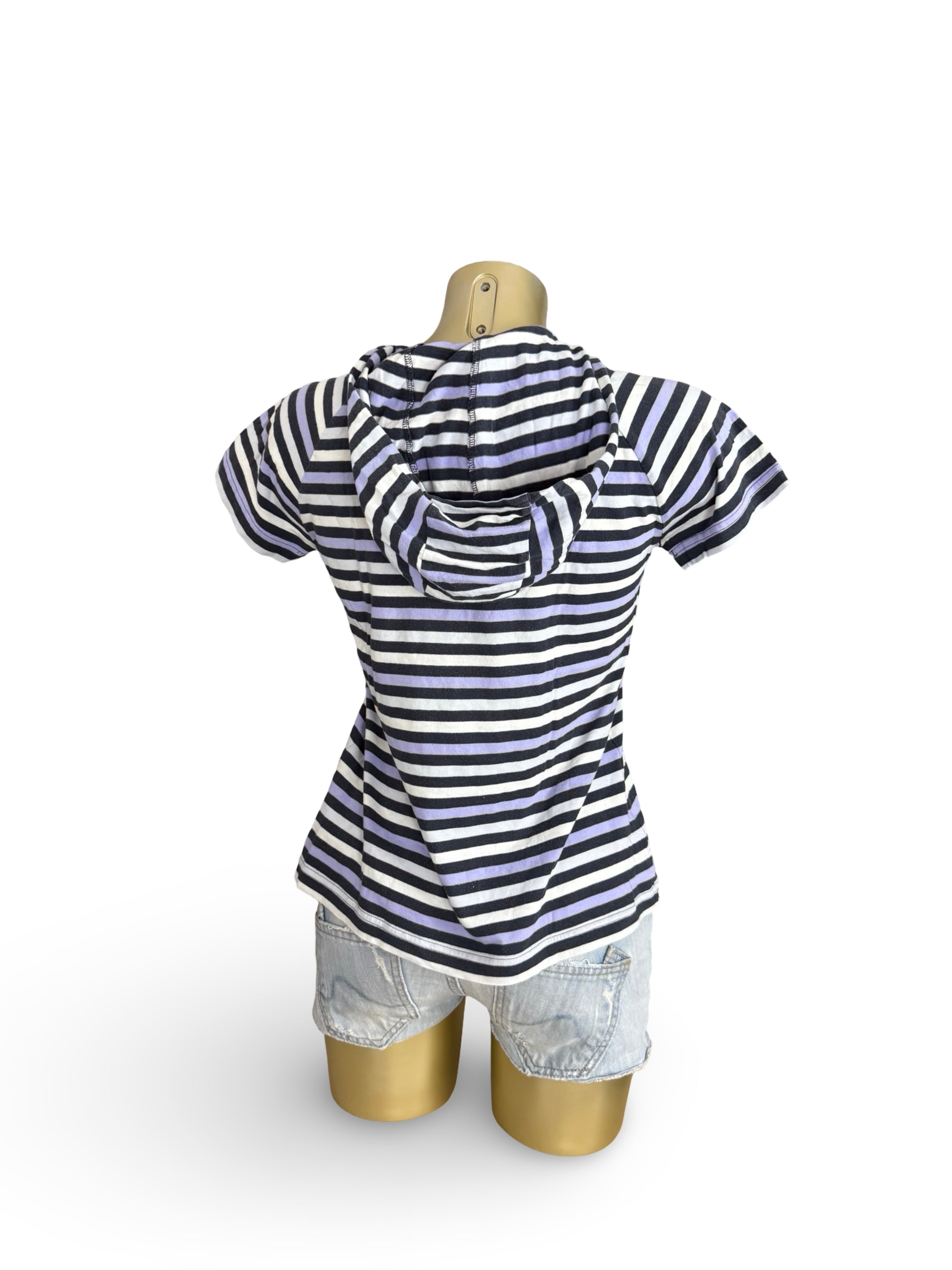 Blue striped hooded cotton tee (L)