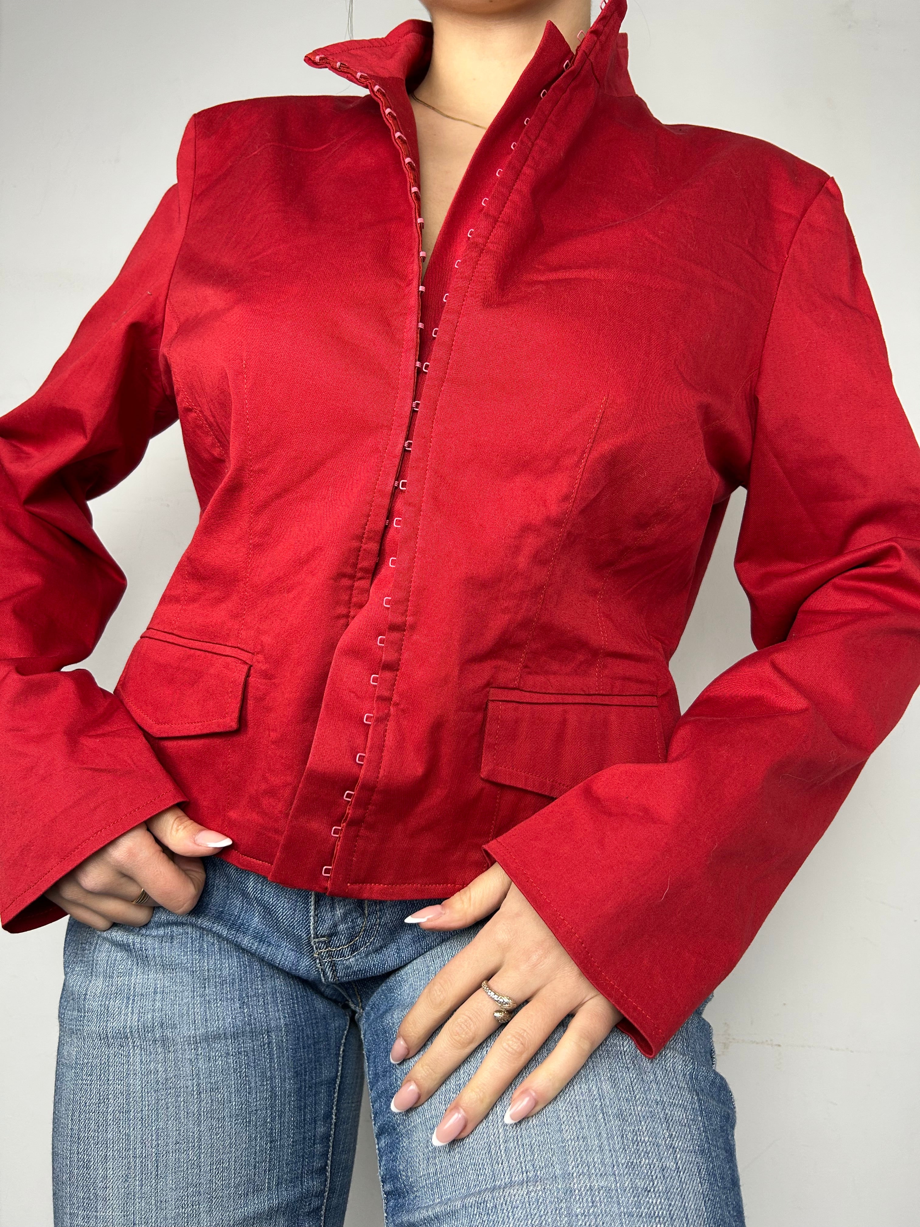 Red corset tight fit office blazer jacket (XL)