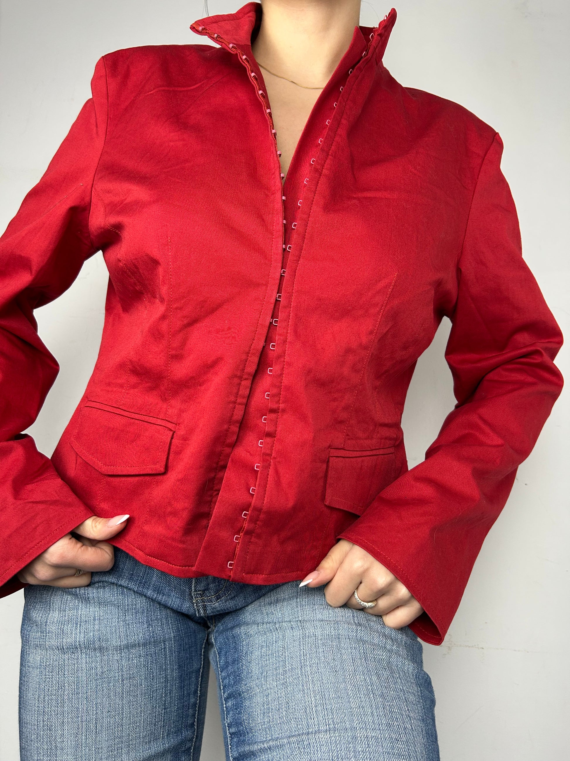 Red corset office blazer jacket (L)