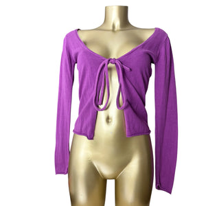 Purple tie up 100% cotton cardigan jumper (M)