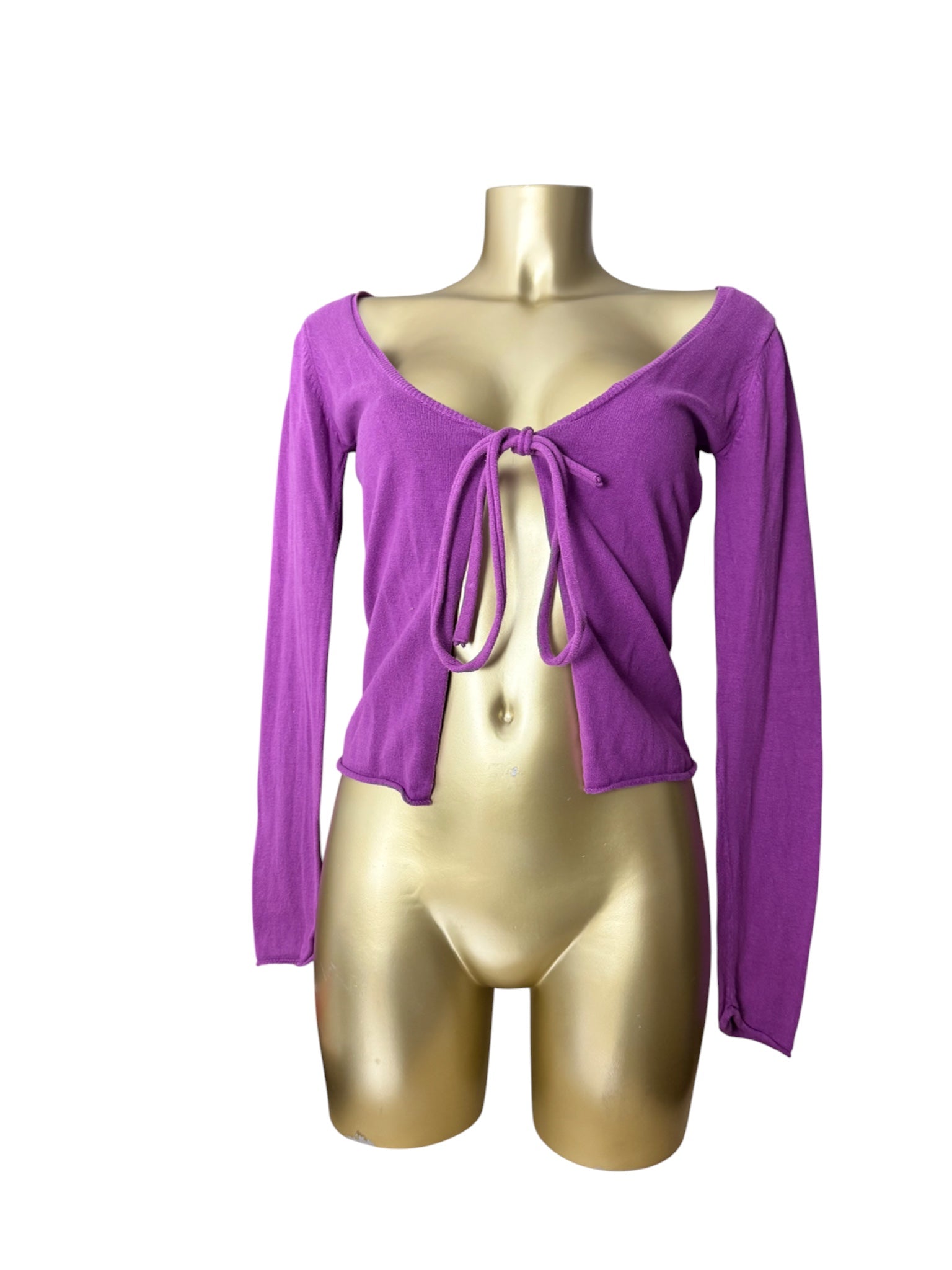Purple tie up 100% cotton cardigan jumper (M)