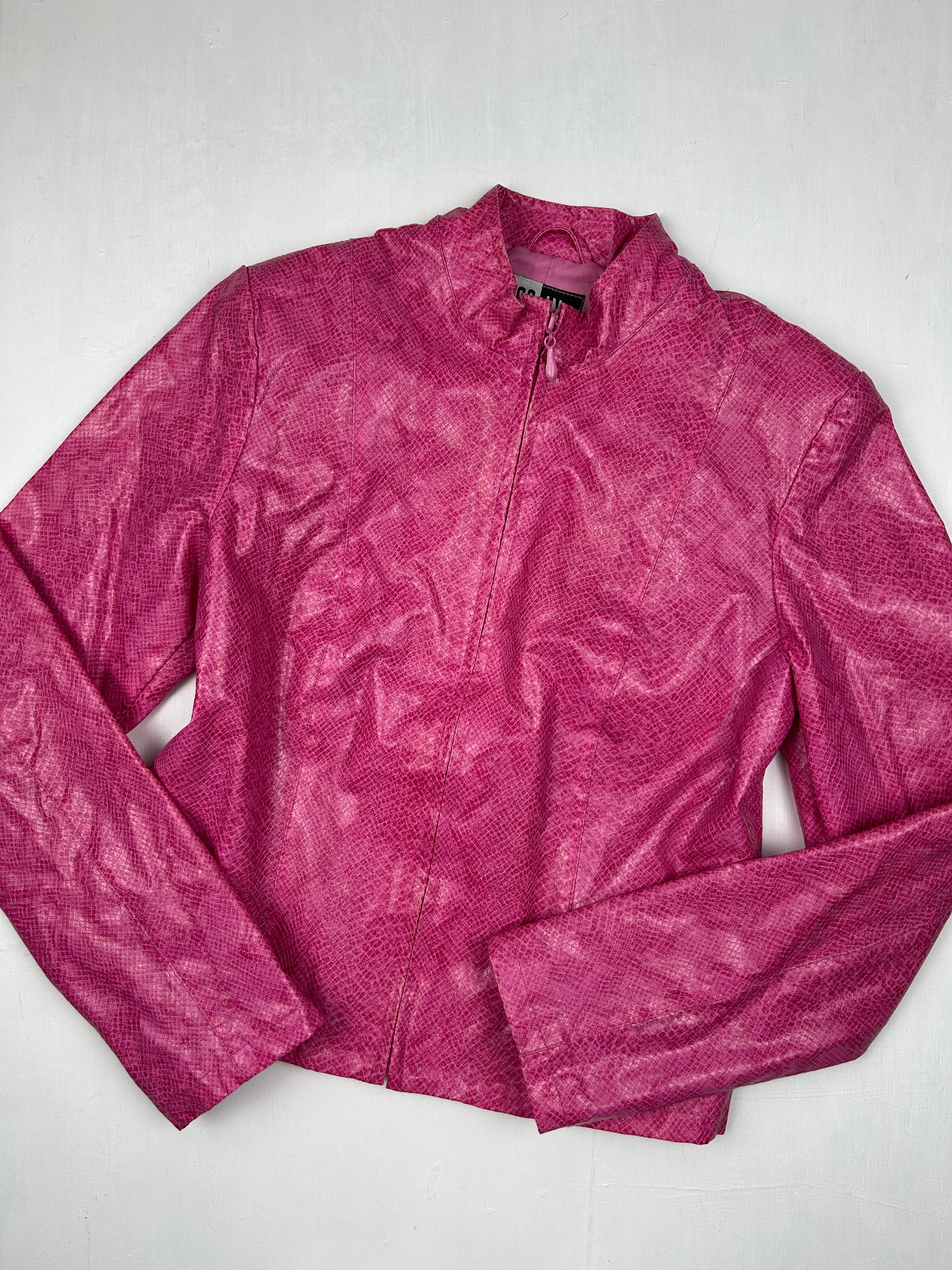 Pink snake print biker jacket  (S/M)