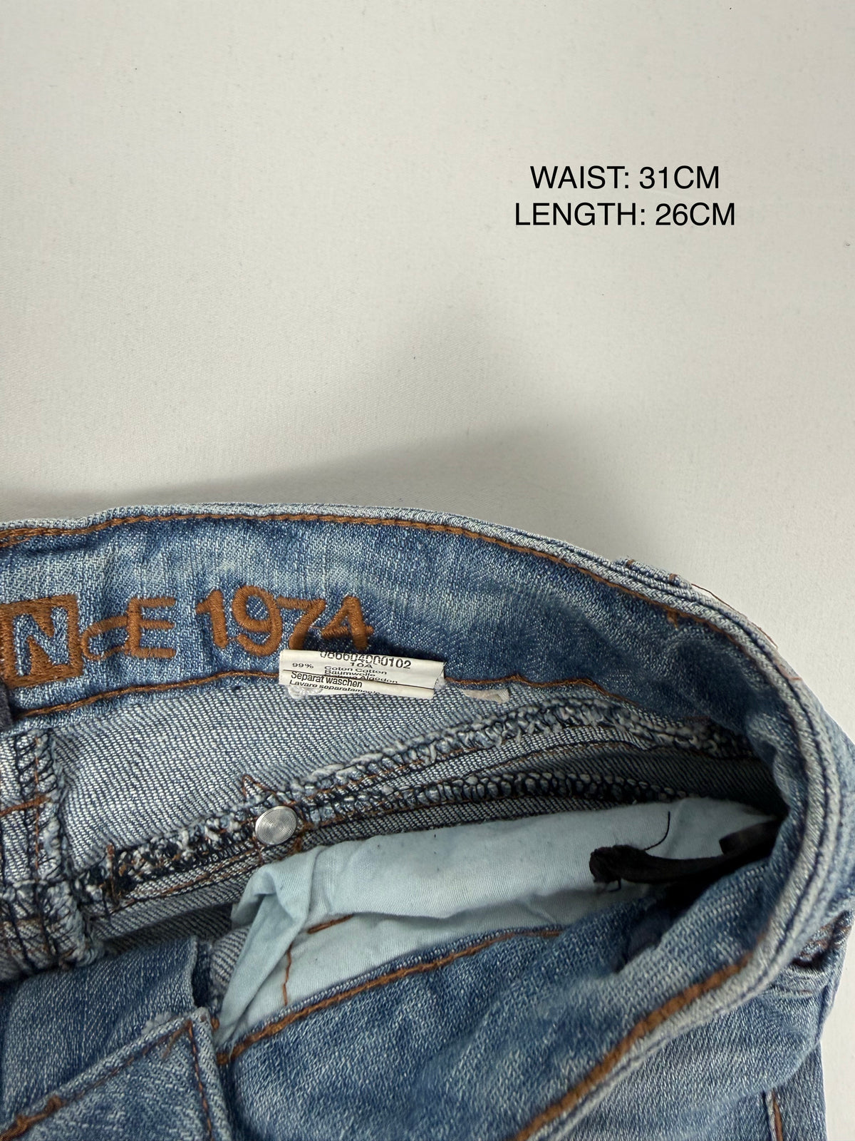 Blue denim low rise mini skirt (XS)