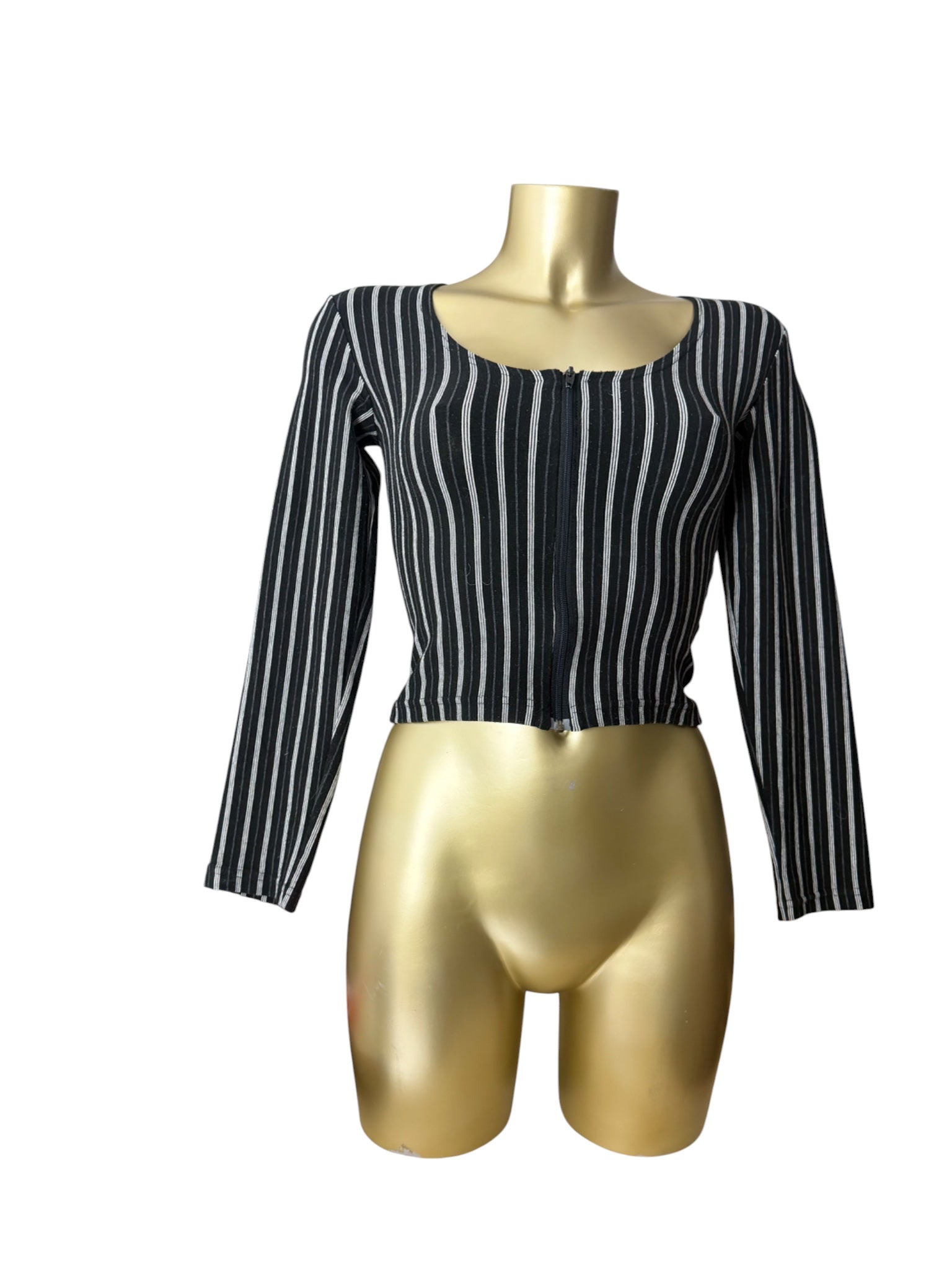 Black striped zip up long sleeves top (S/M)