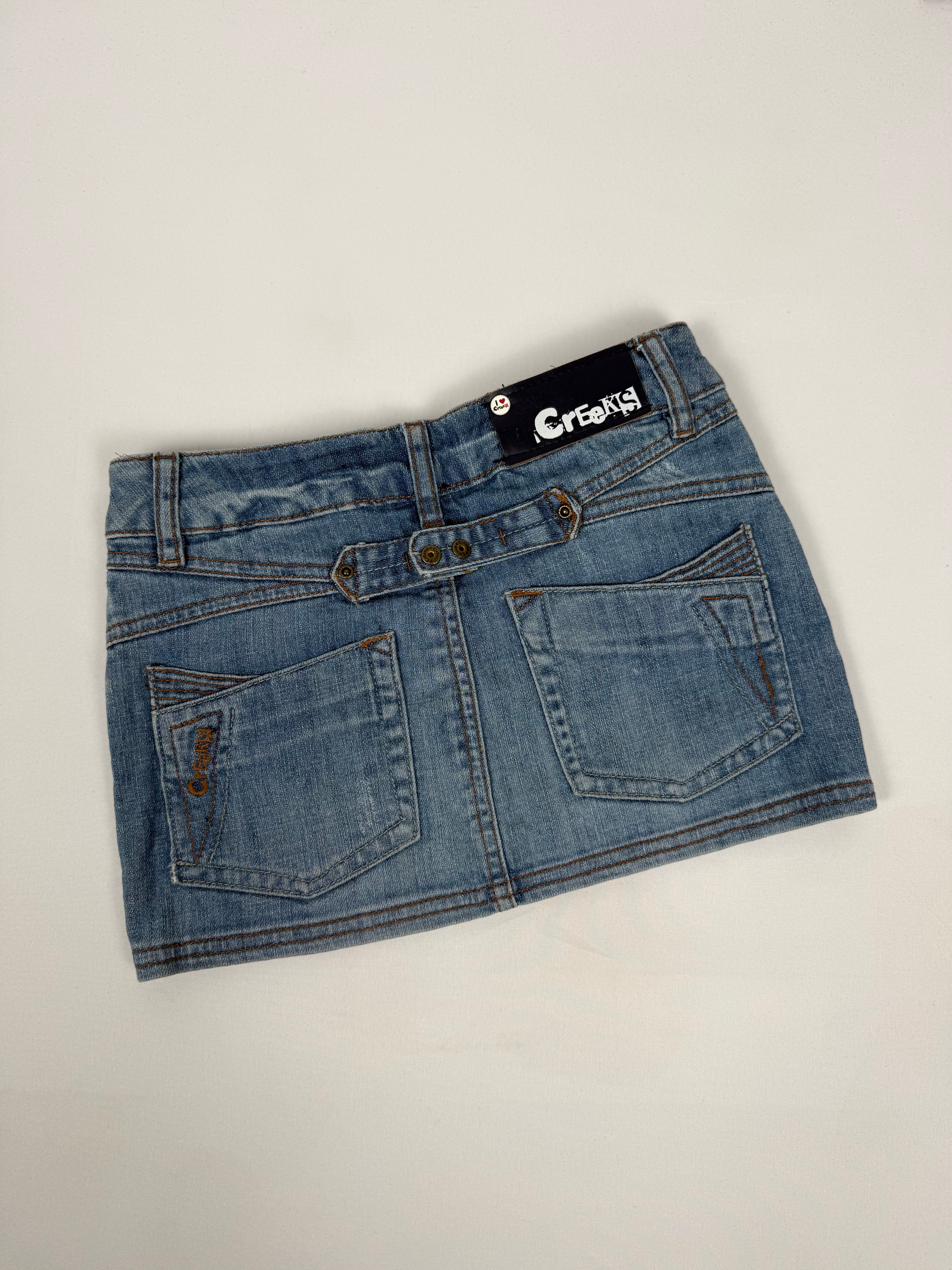 Blue denim low rise mini skirt (XS)