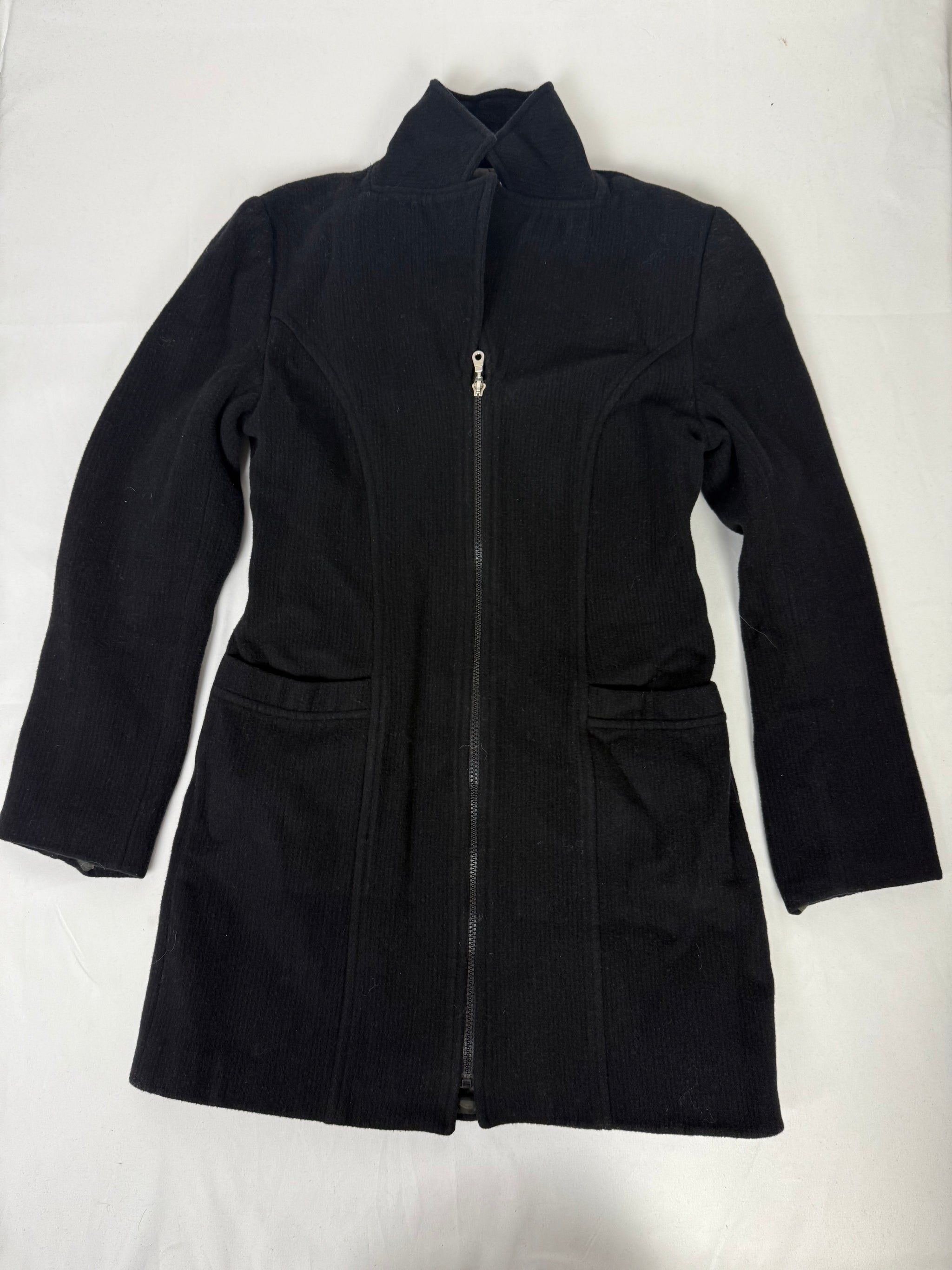 Black trench zip up wool coat (S/M)