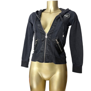 Black lace up tight fit zip up hoodie (XS)