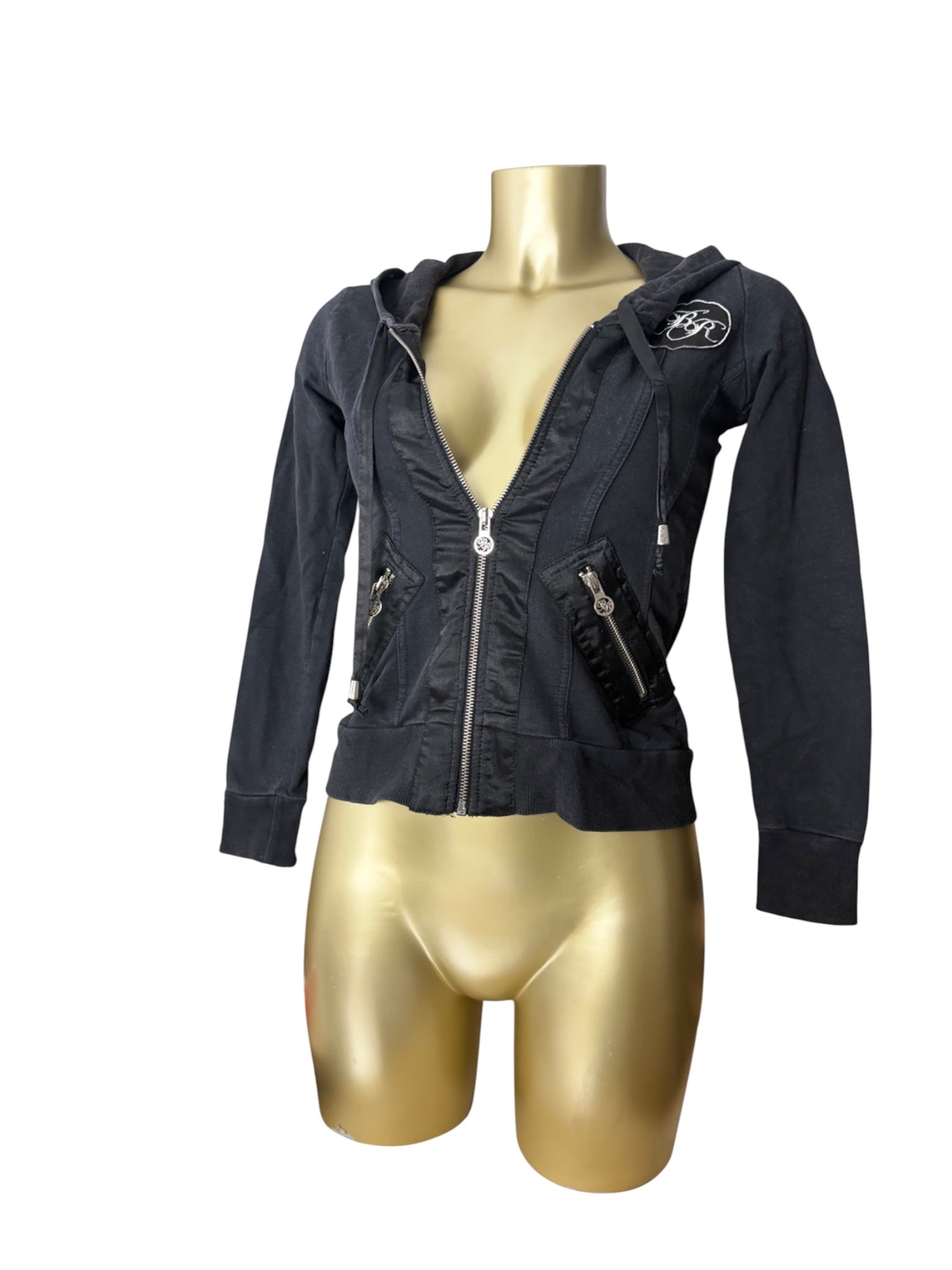 Black lace up tight fit zip up hoodie (XS)