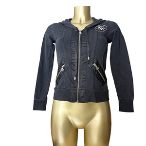 Black lace up tight fit zip up hoodie (XS)