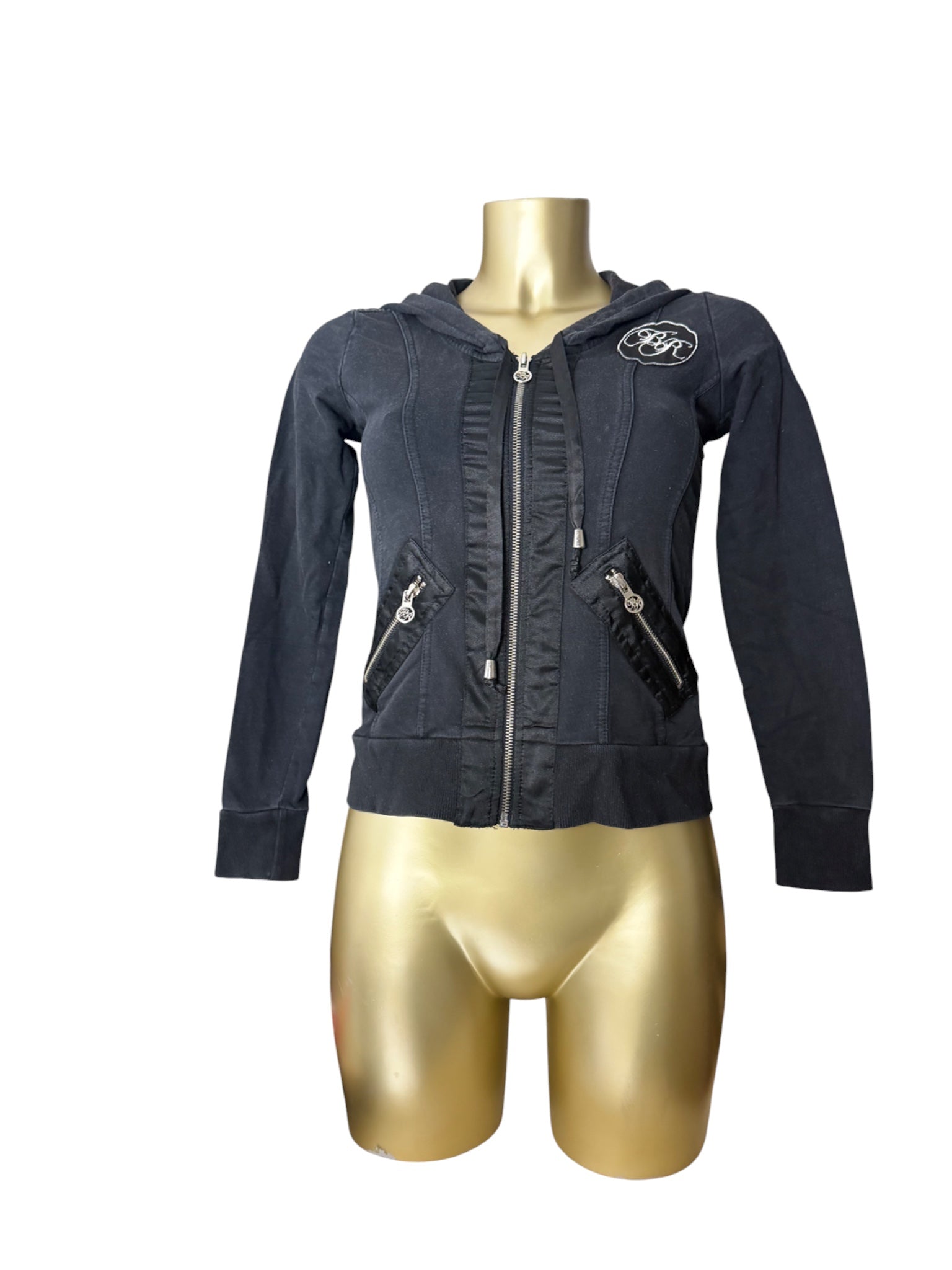 Black lace up tight fit zip up hoodie (XS)