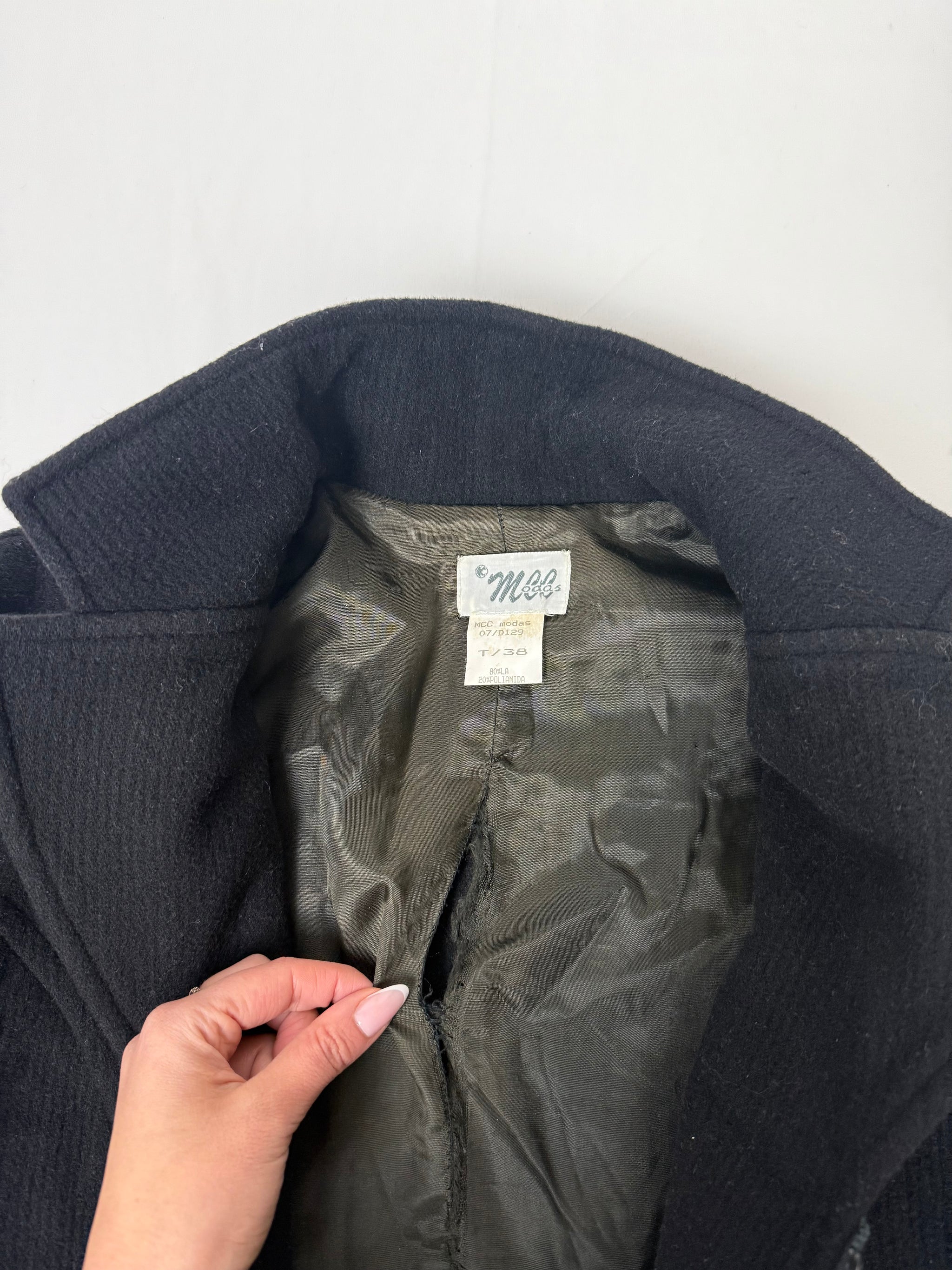 Black trench zip up wool coat (S/M)
