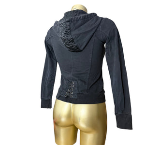 Black lace up tight fit zip up hoodie (XS)