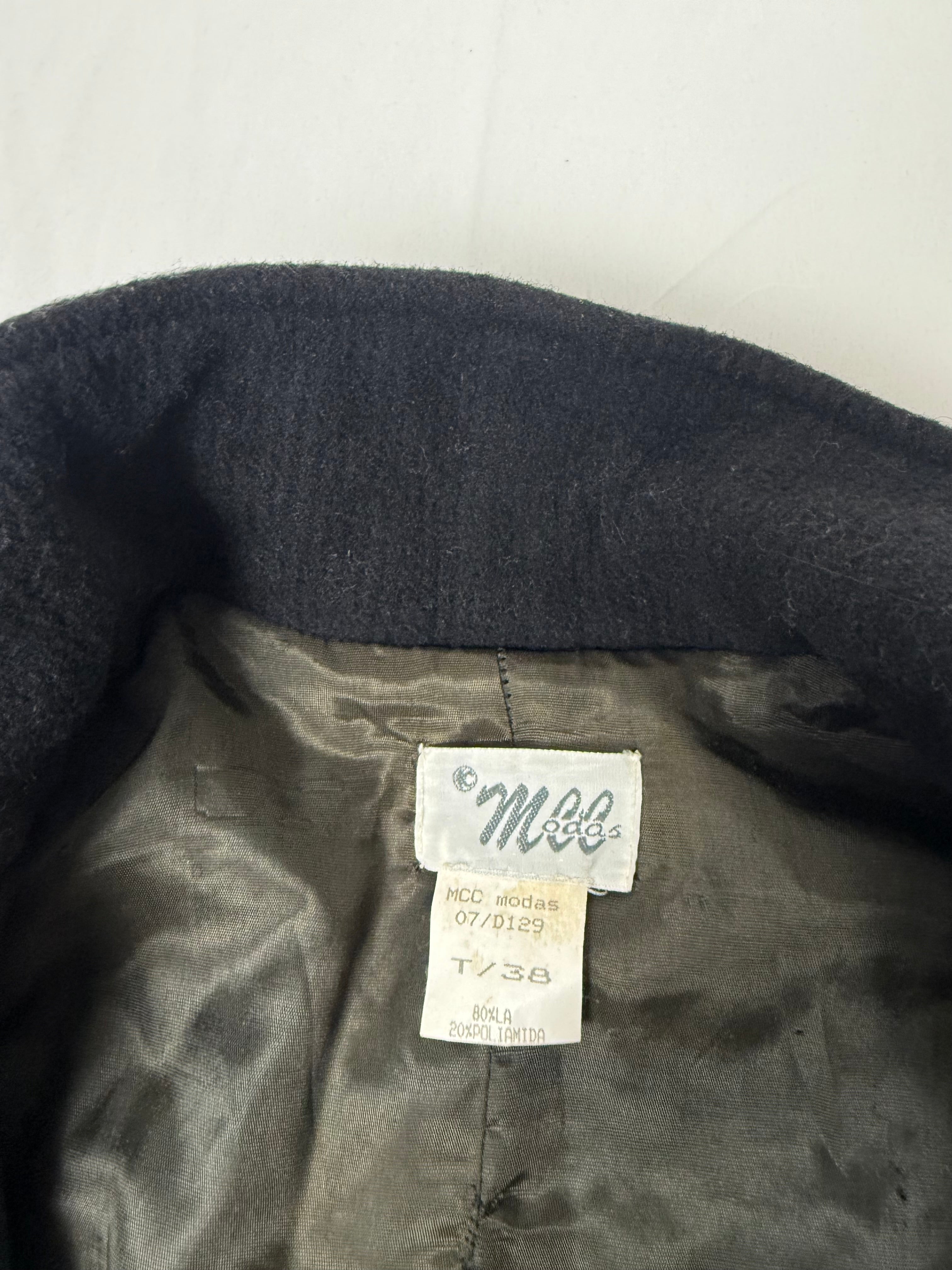Black trench zip up wool coat (S/M)