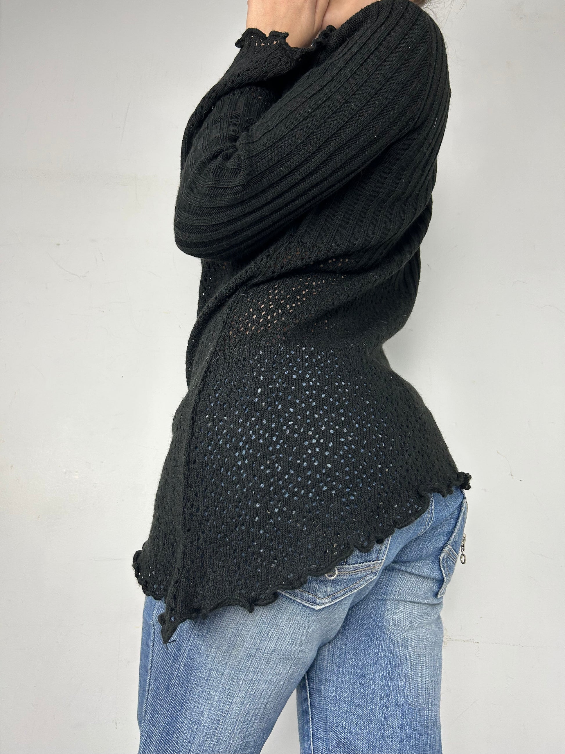 Black asymmetric crochet turtleneck  jumper (M)