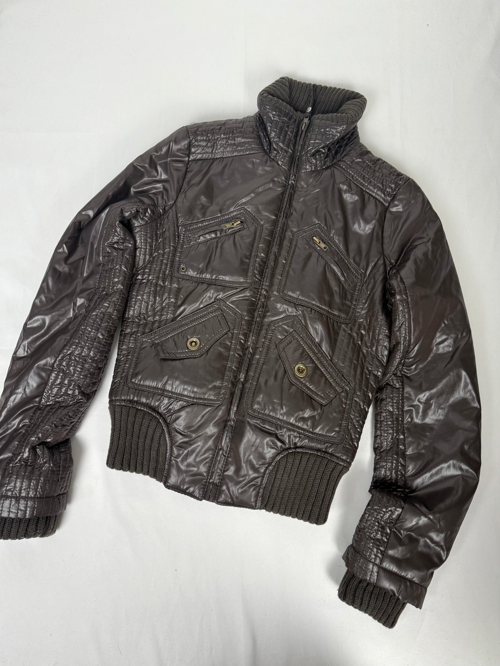 Brown tight fit puffer jacket (S)