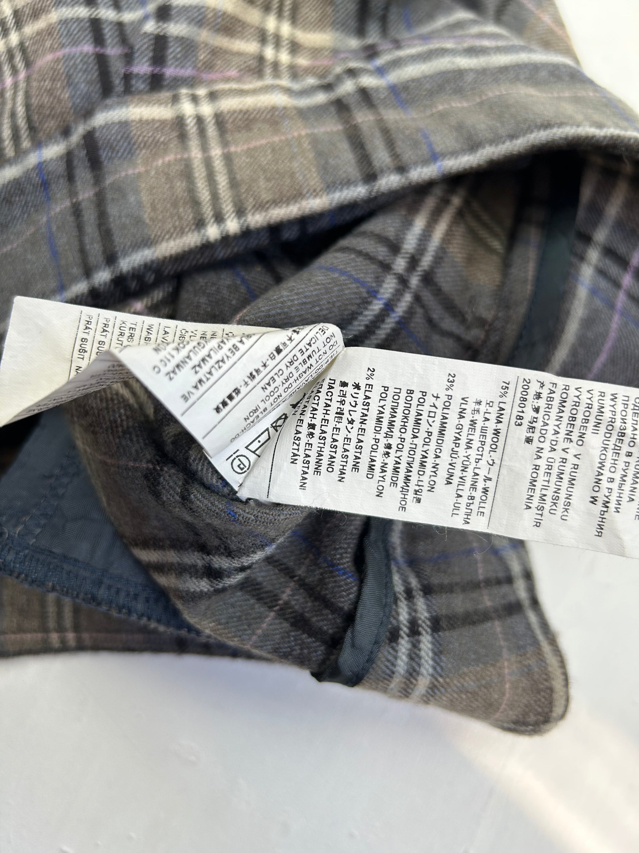 Grey check print office wool mini short (L)