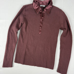 Mauve ribbed polo neck tight fit jumper (S)