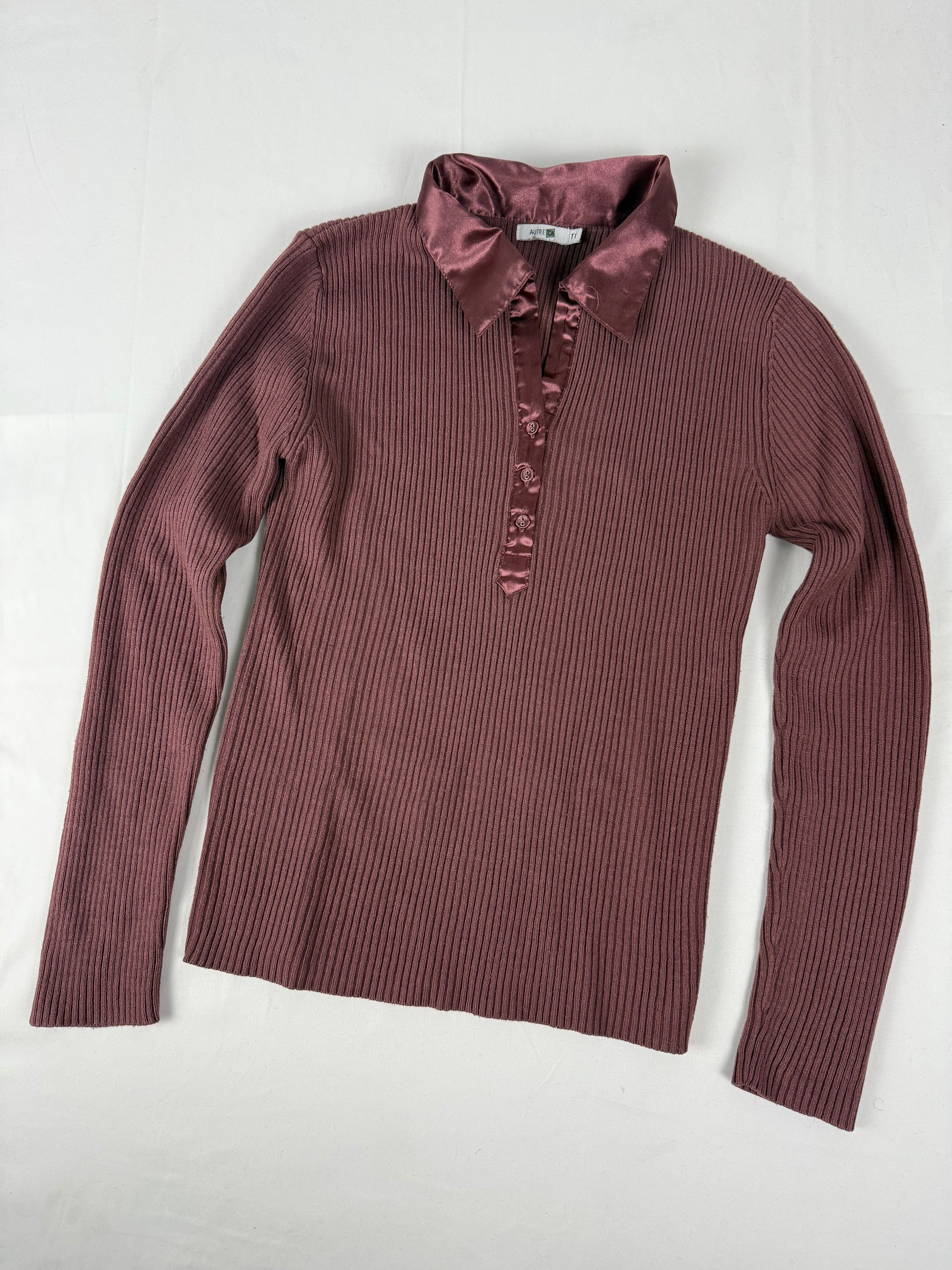 Mauve ribbed polo neck tight fit jumper (S)