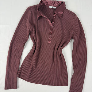 Mauve ribbed polo neck tight fit jumper (S)