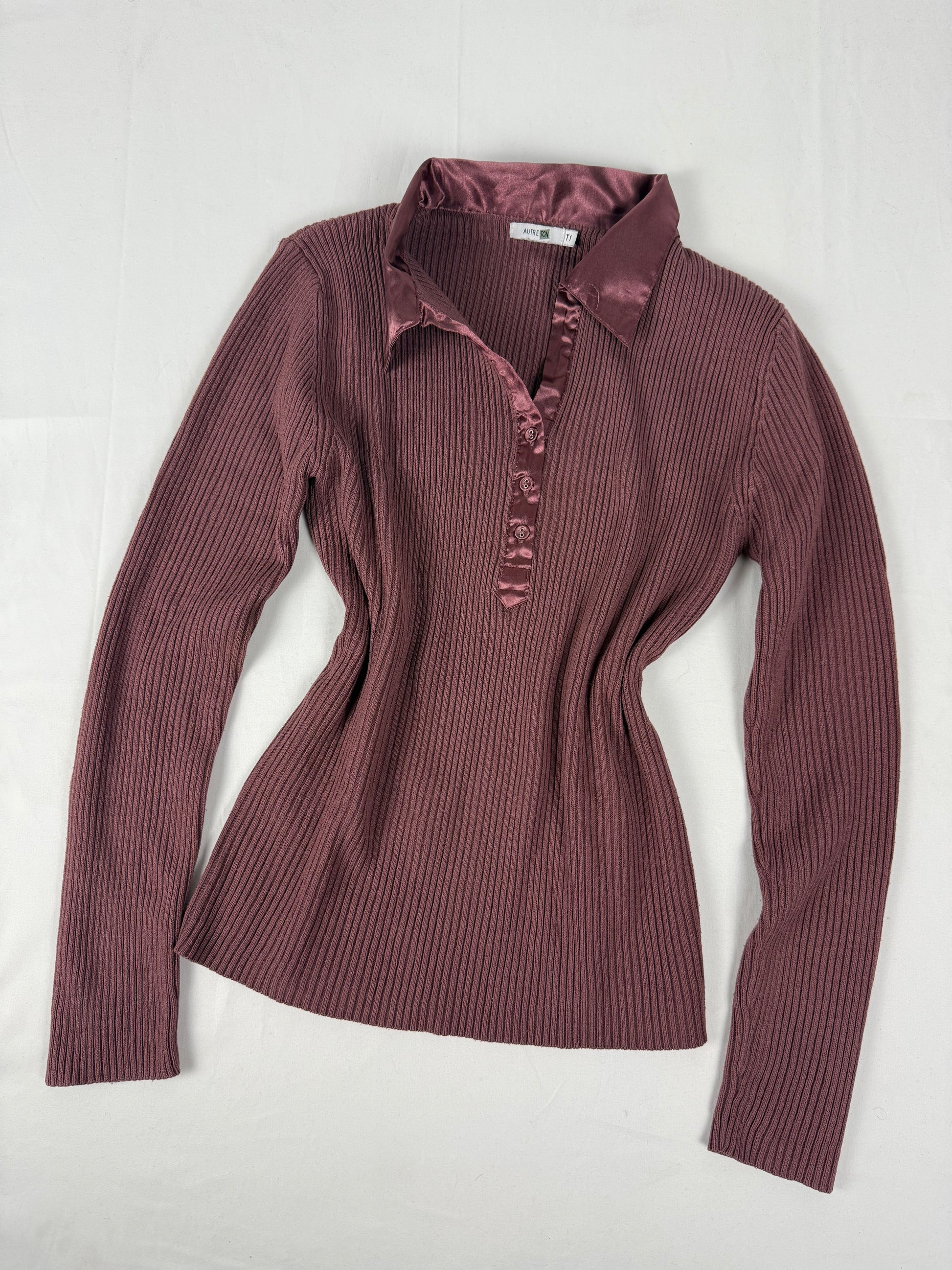 Mauve ribbed polo neck tight fit jumper (S)
