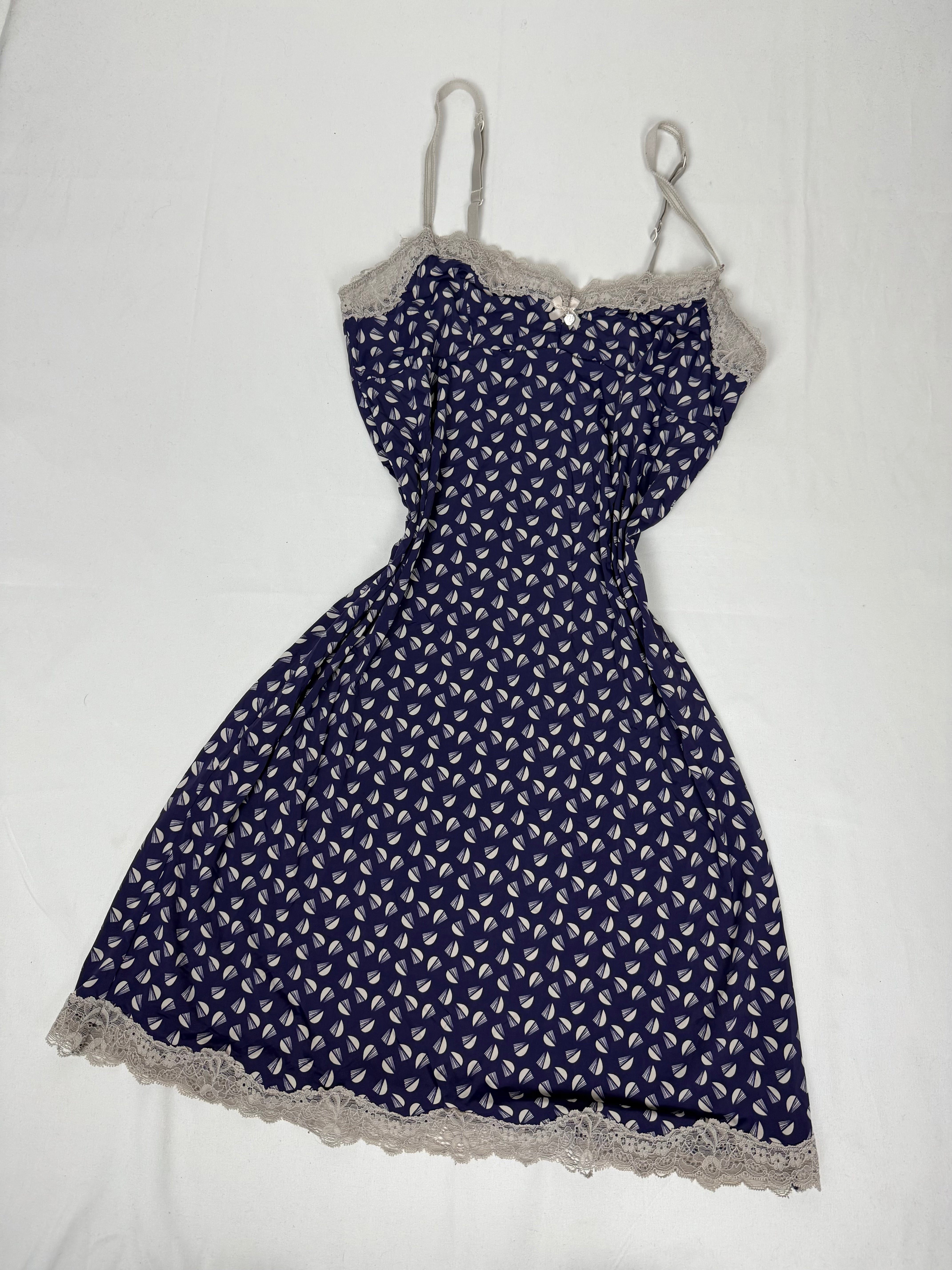 Navy graphic babydoll mini dress (S)