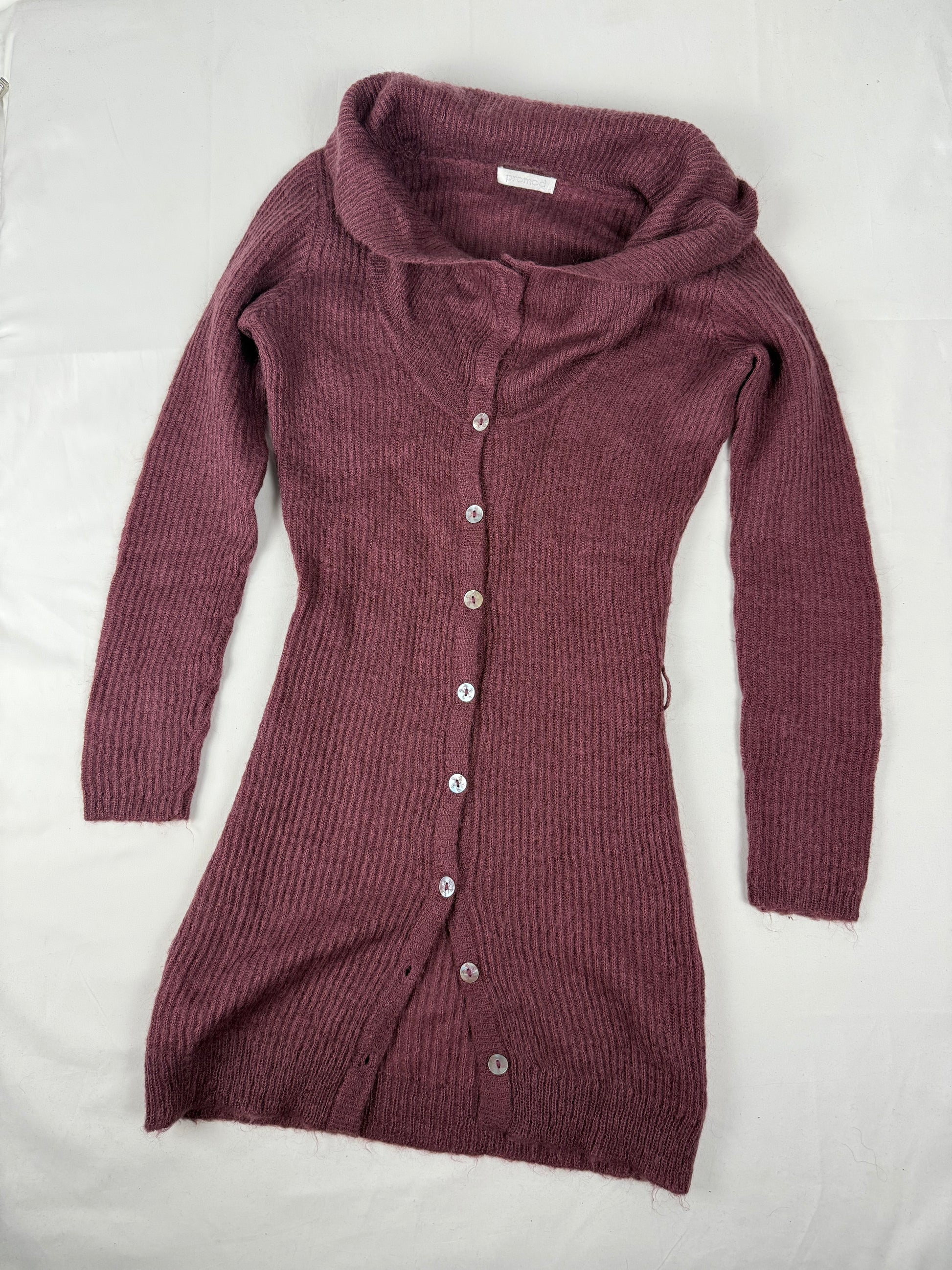 Mauve super soft bardot neck tight fit cardigan jumper (S)