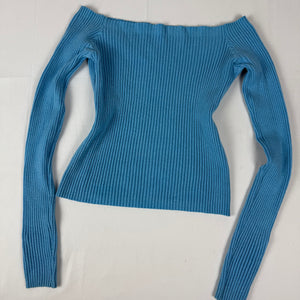 Blue ribbed off shoulders tight fit jumper (S/M)
