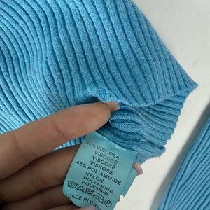 Blue ribbed off shoulders tight fit jumper (S/M)