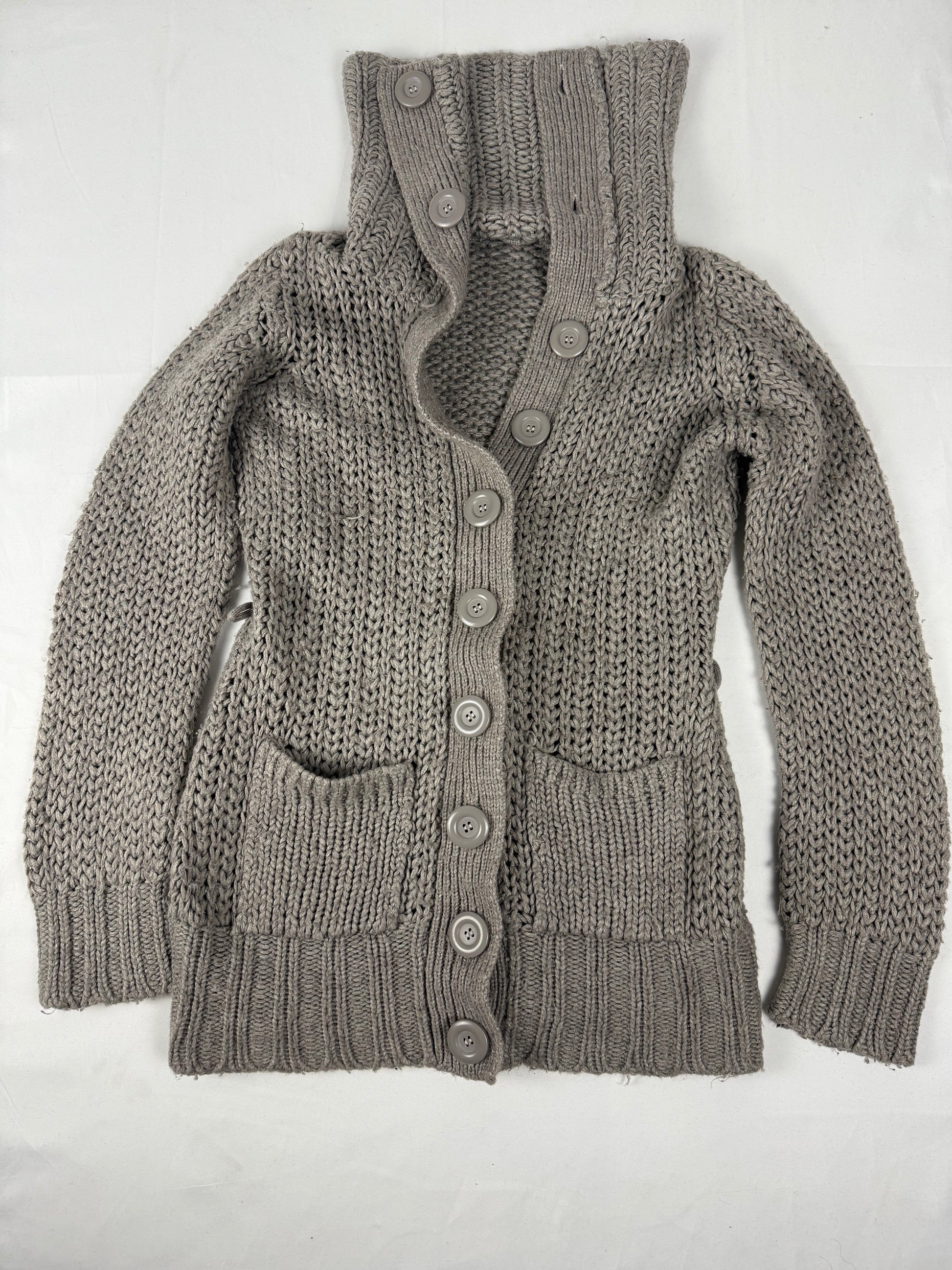 Beige high neck buttons up cardigan jumper (S)