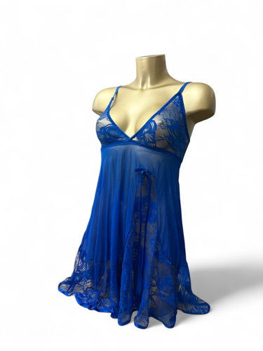 Blue mesh babydoll mini dress (S/M)