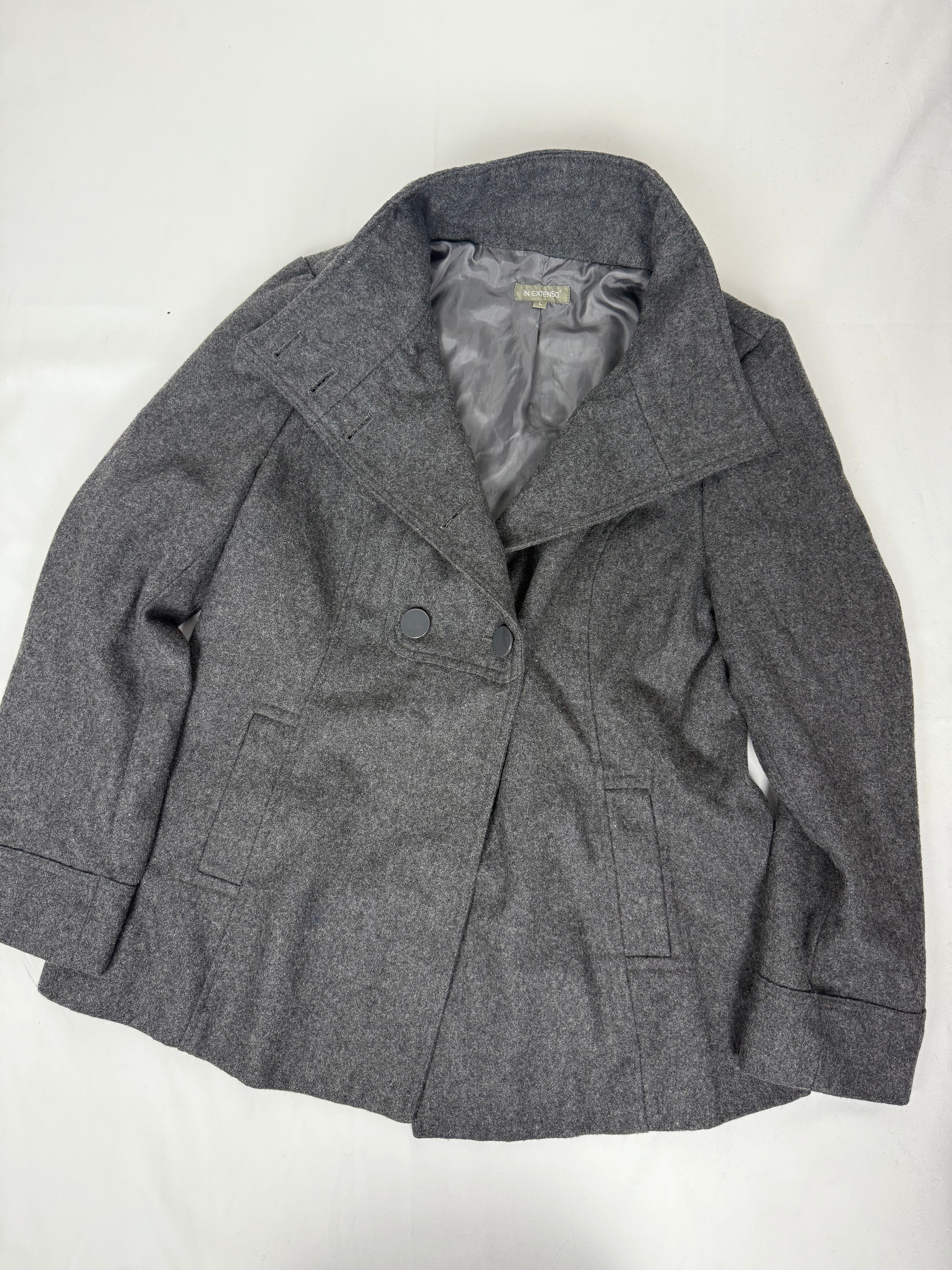Grey wool high neck winter trench coat (L)