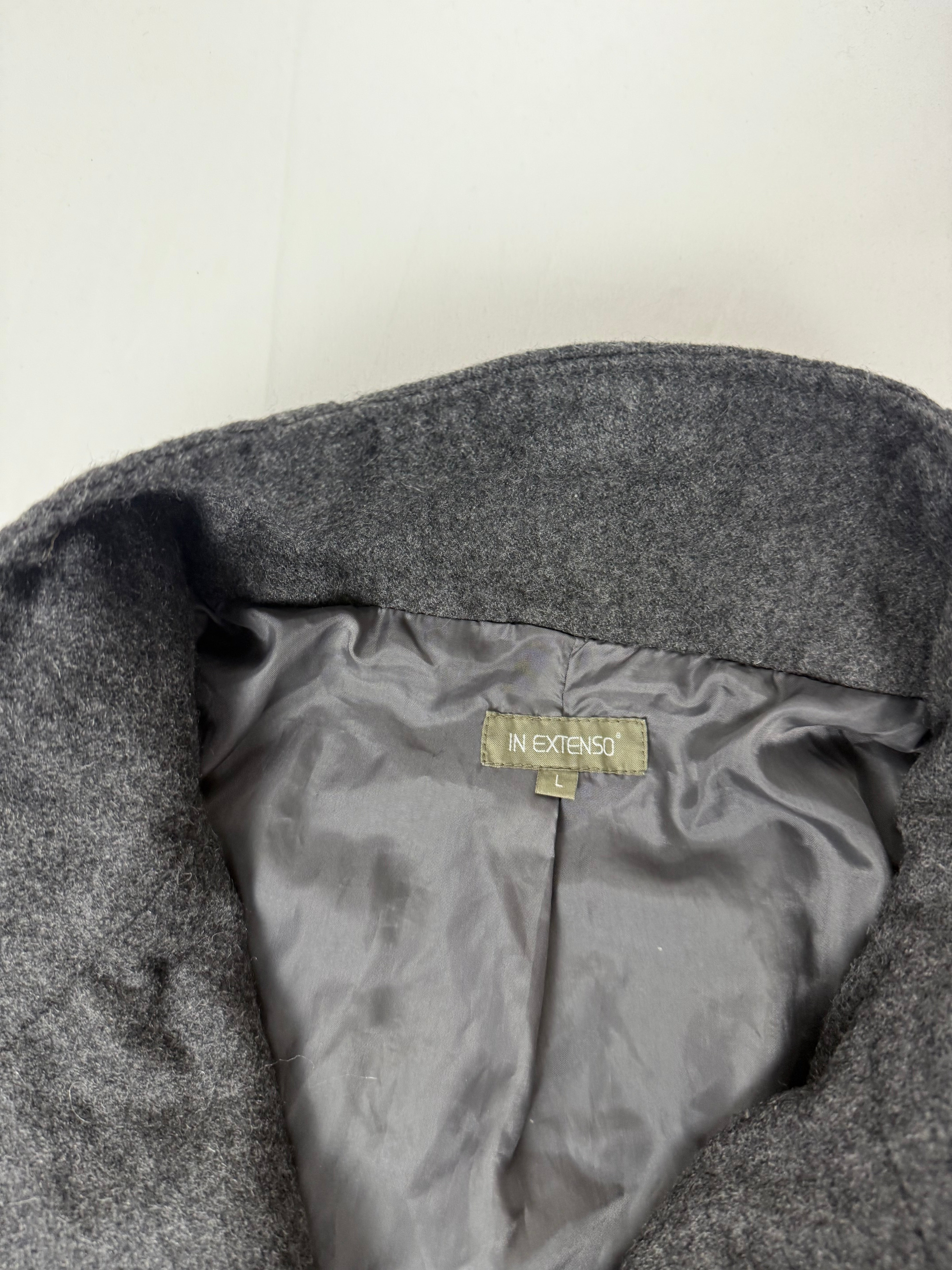 Grey wool high neck winter trench coat (L)