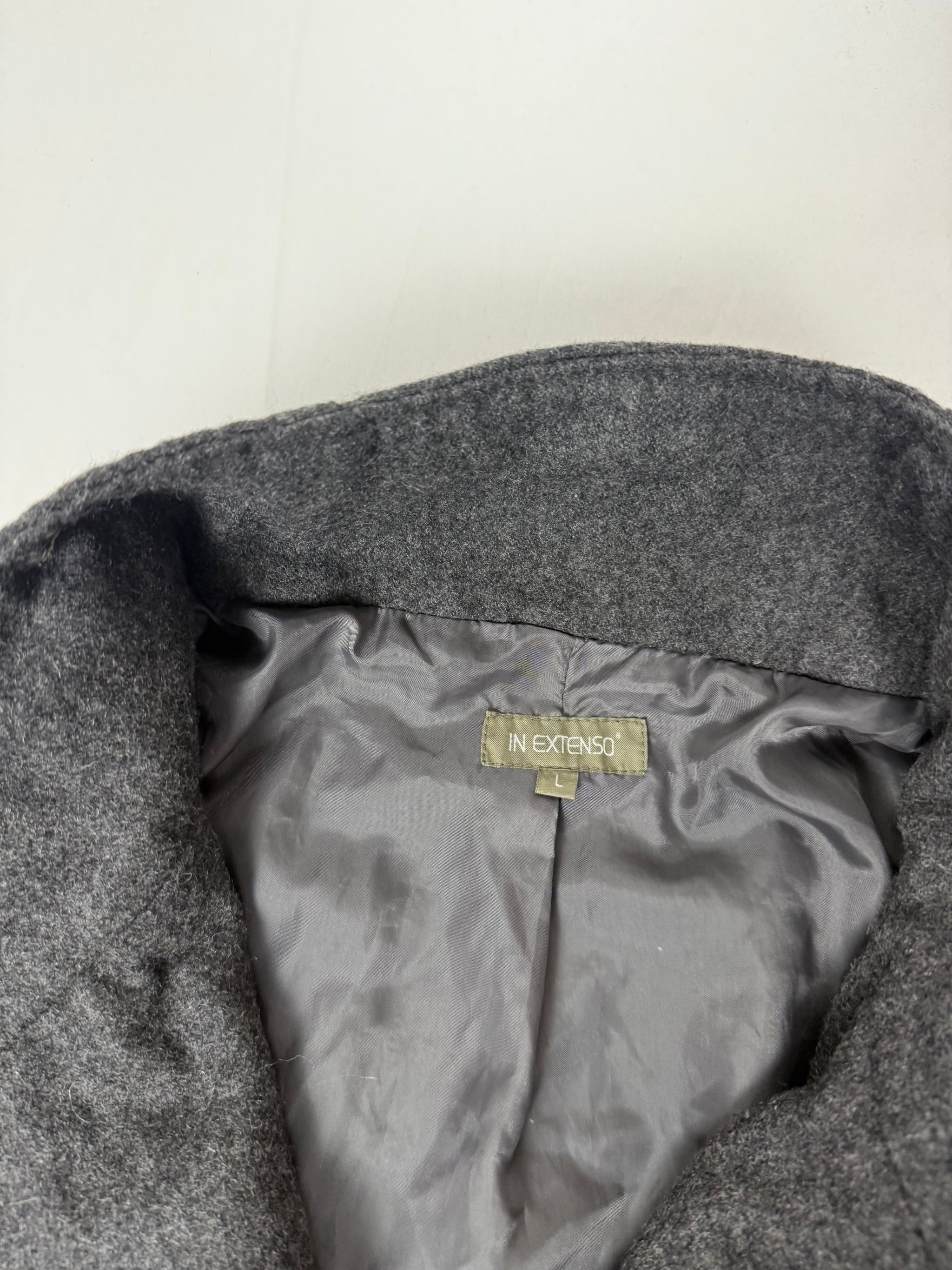 Grey wool high neck winter trench coat (L)