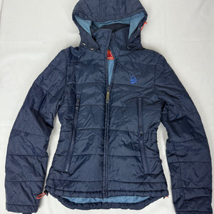 Blue hooded puffer jacket (M)