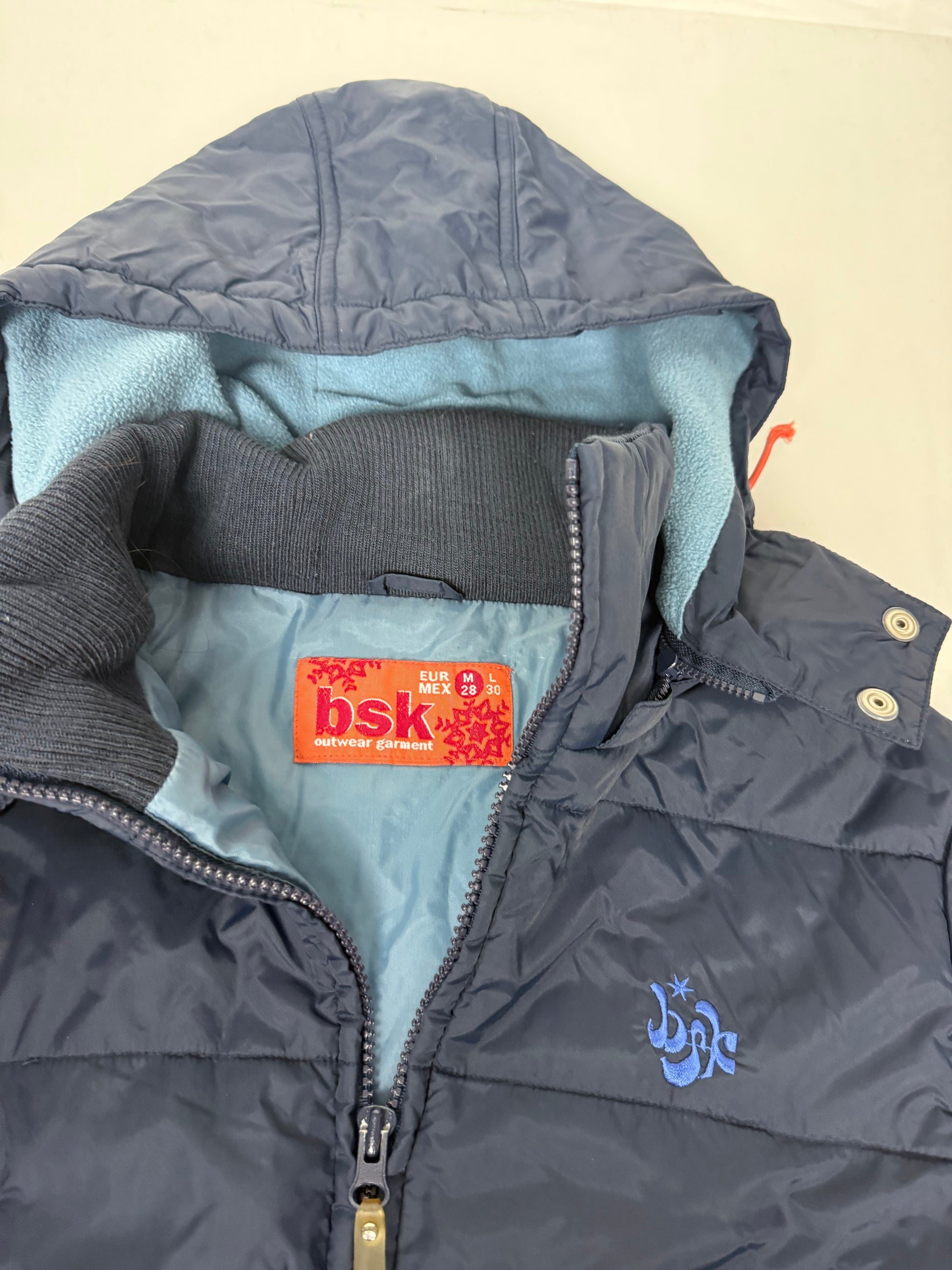 Blue hooded puffer jacket (M)