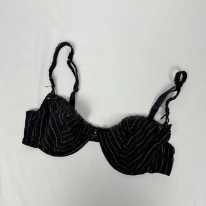 Black lace up striped balcony vintage bra (90C)