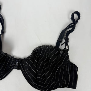 Black lace up striped balcony vintage bra (90C)